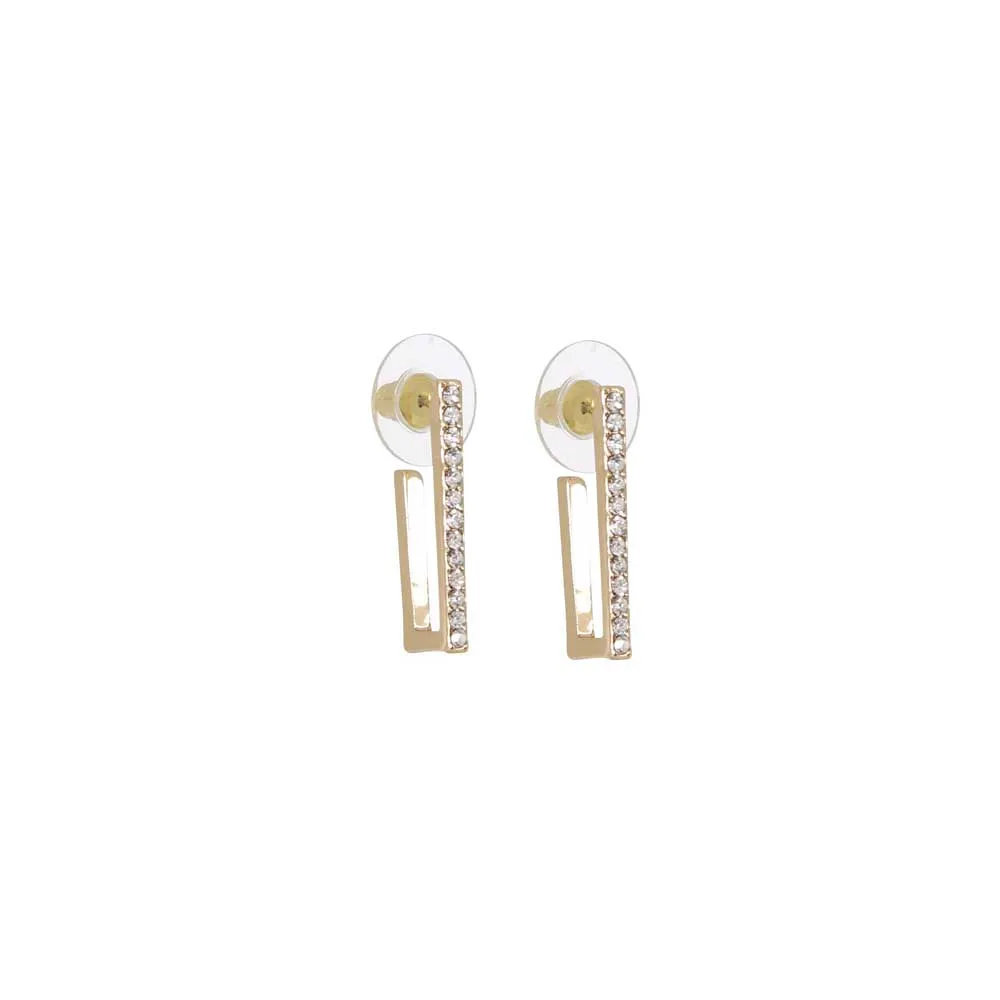 Merx Fashion Shiny Gold & Crystal 3/4 Rectangular Earrings