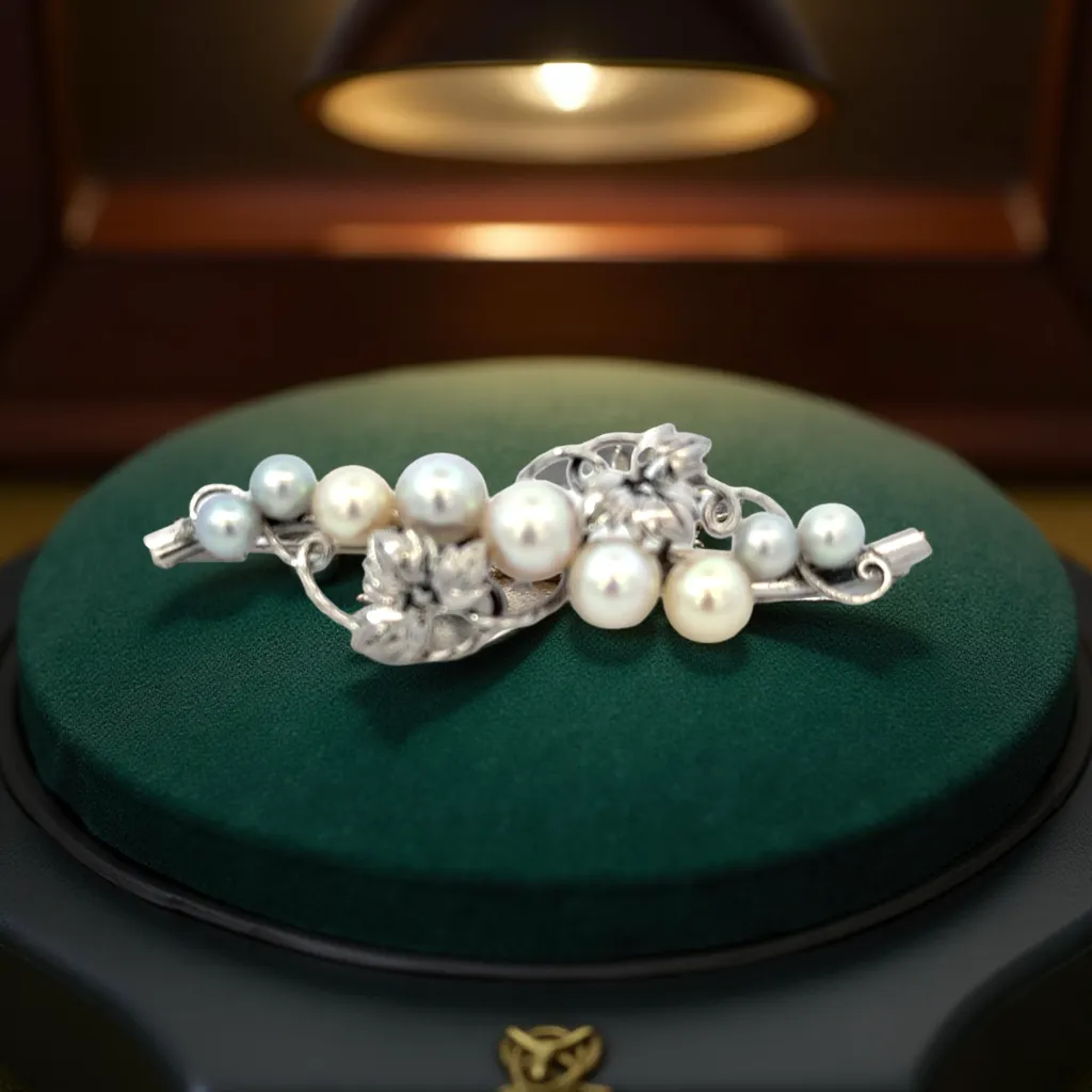 Mikimoto Akoya Pearl Brooch Sterling Silver 6.8 mm Estate 8 Grams M443