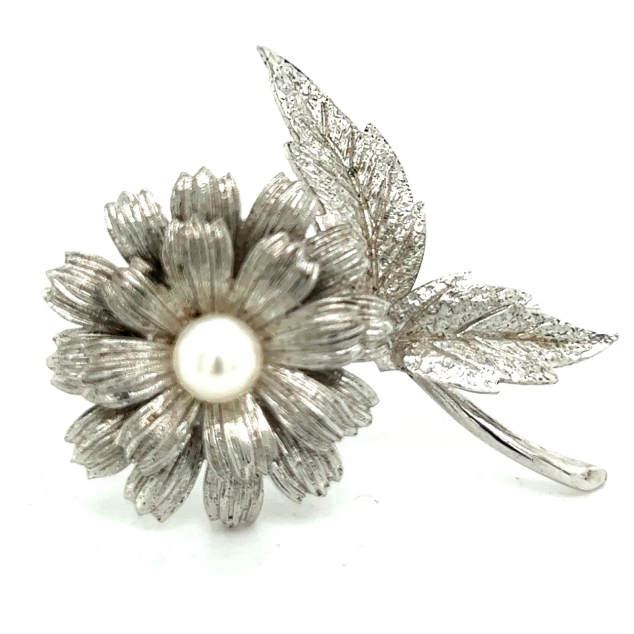 Mikimoto Estate Akoya Flower Pearl Brooch Pin Sterling Silver 6.16 mm M415