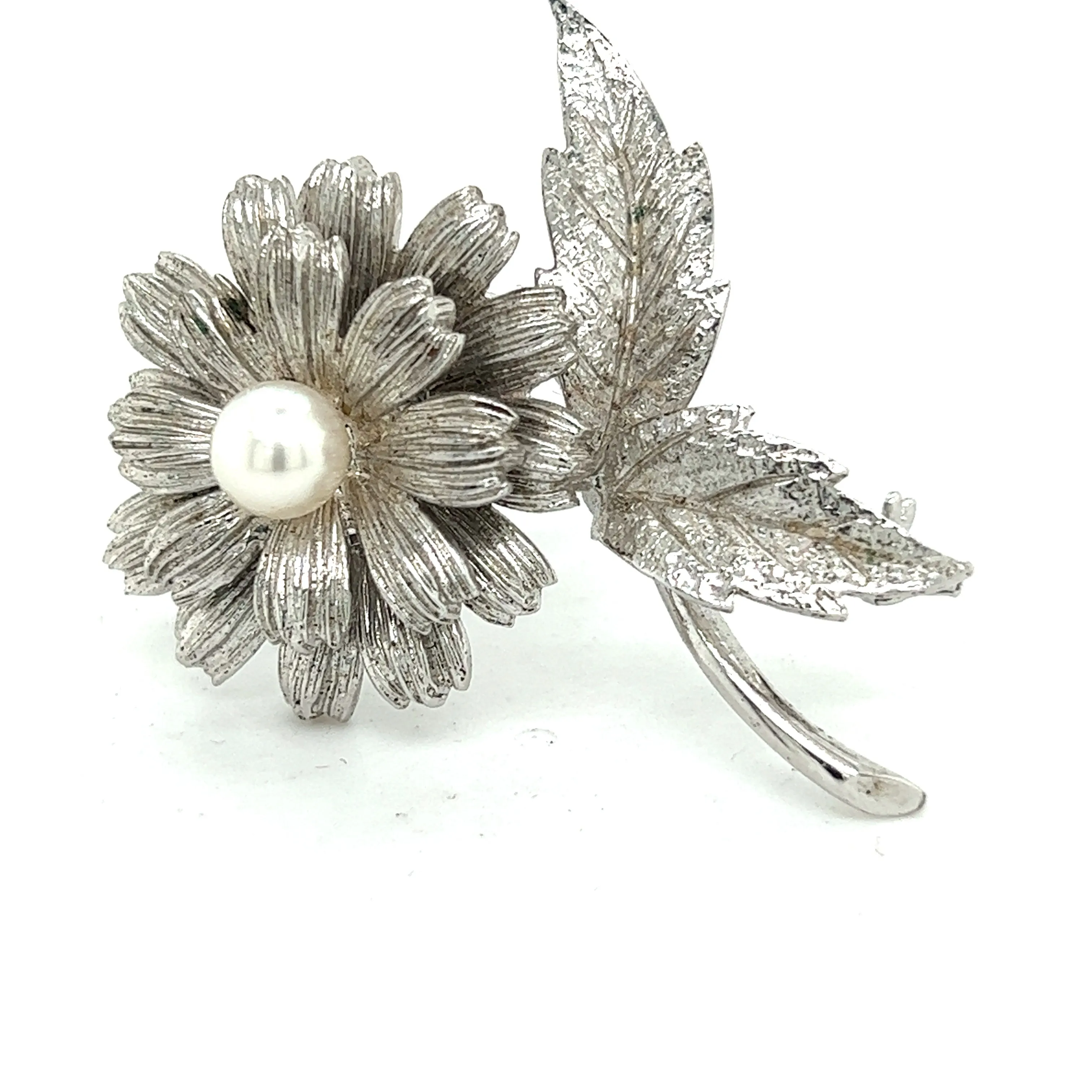Mikimoto Estate Akoya Flower Pearl Brooch Pin Sterling Silver 6.16 mm M415