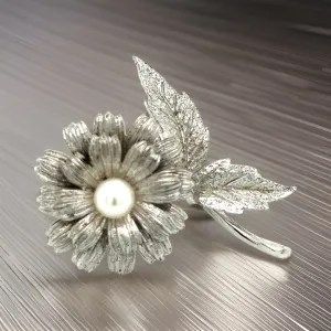 Mikimoto Estate Akoya Flower Pearl Brooch Pin Sterling Silver 6.16 mm M415