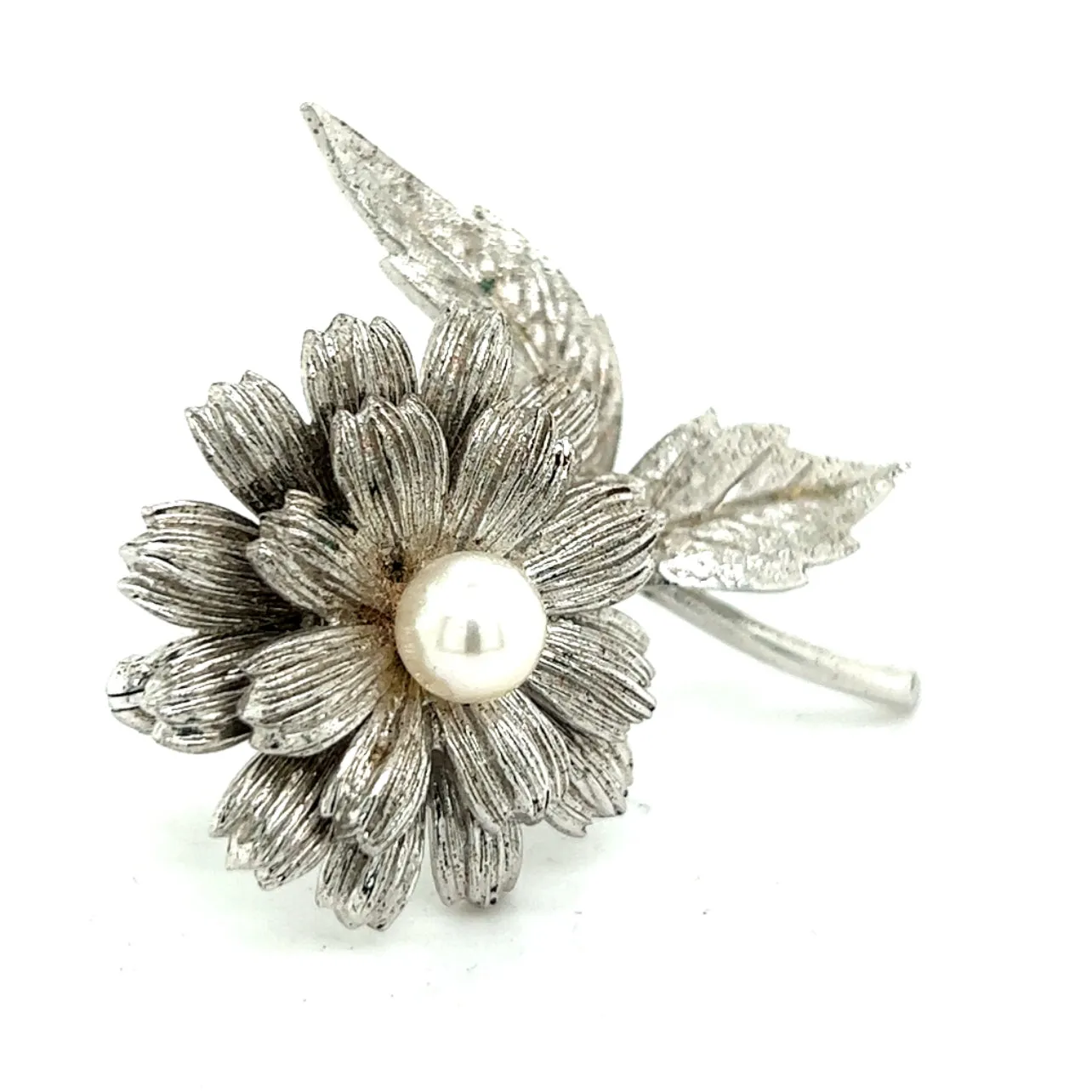 Mikimoto Estate Akoya Flower Pearl Brooch Pin Sterling Silver 6.16 mm M415