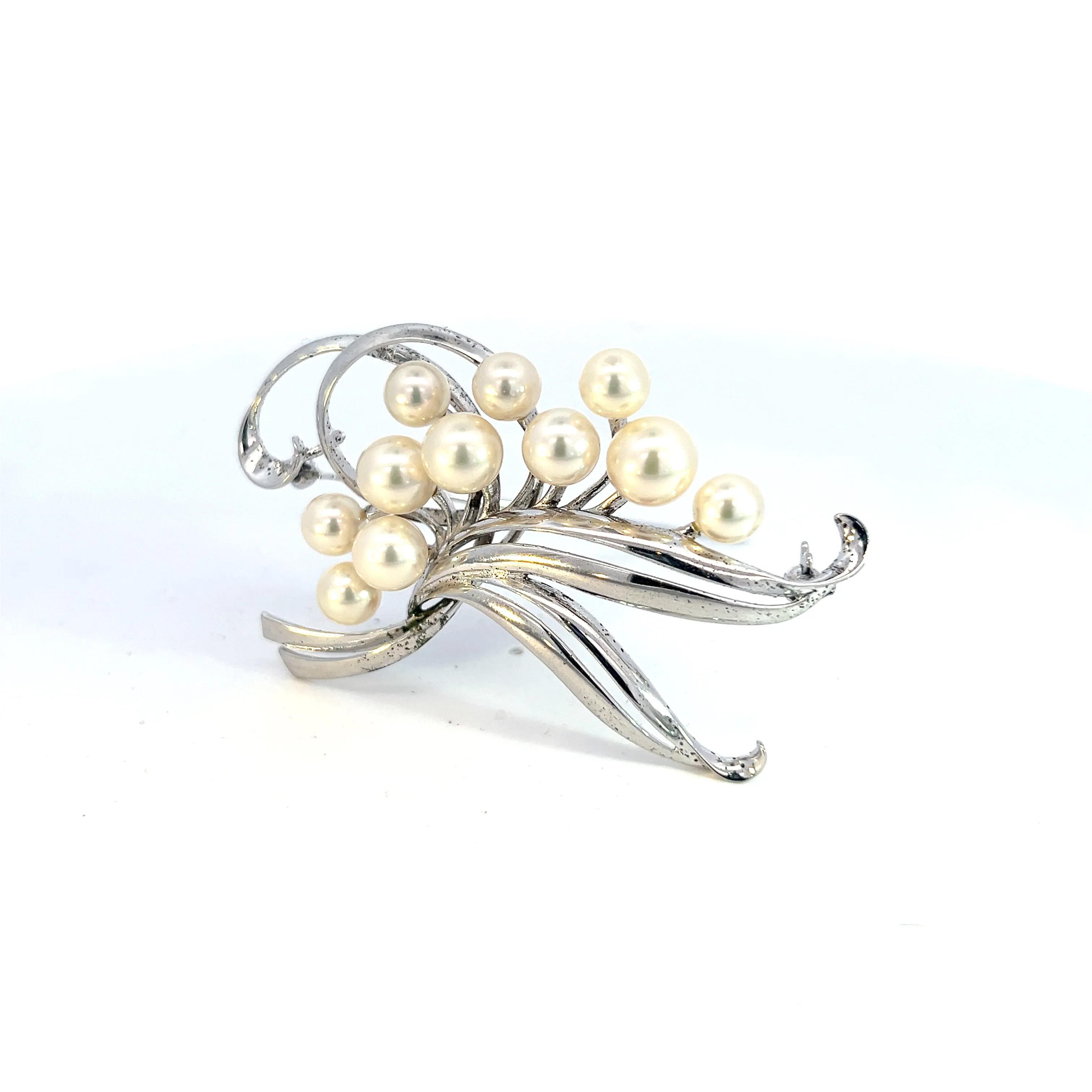 Mikimoto Estate Akoya Pearl Brooch 5.60-7.30 mm Silver M375