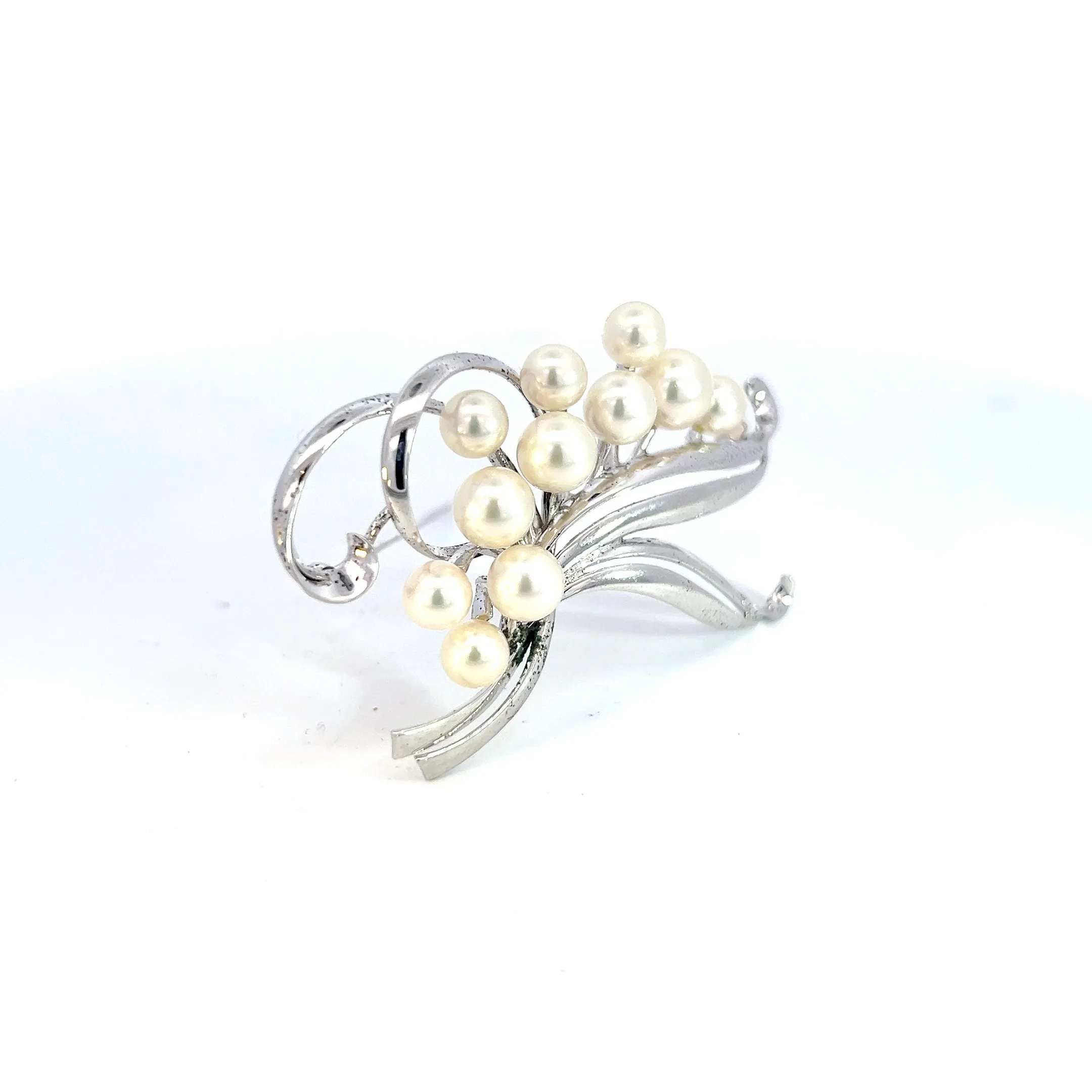 Mikimoto Estate Akoya Pearl Brooch 5.60-7.30 mm Silver M375