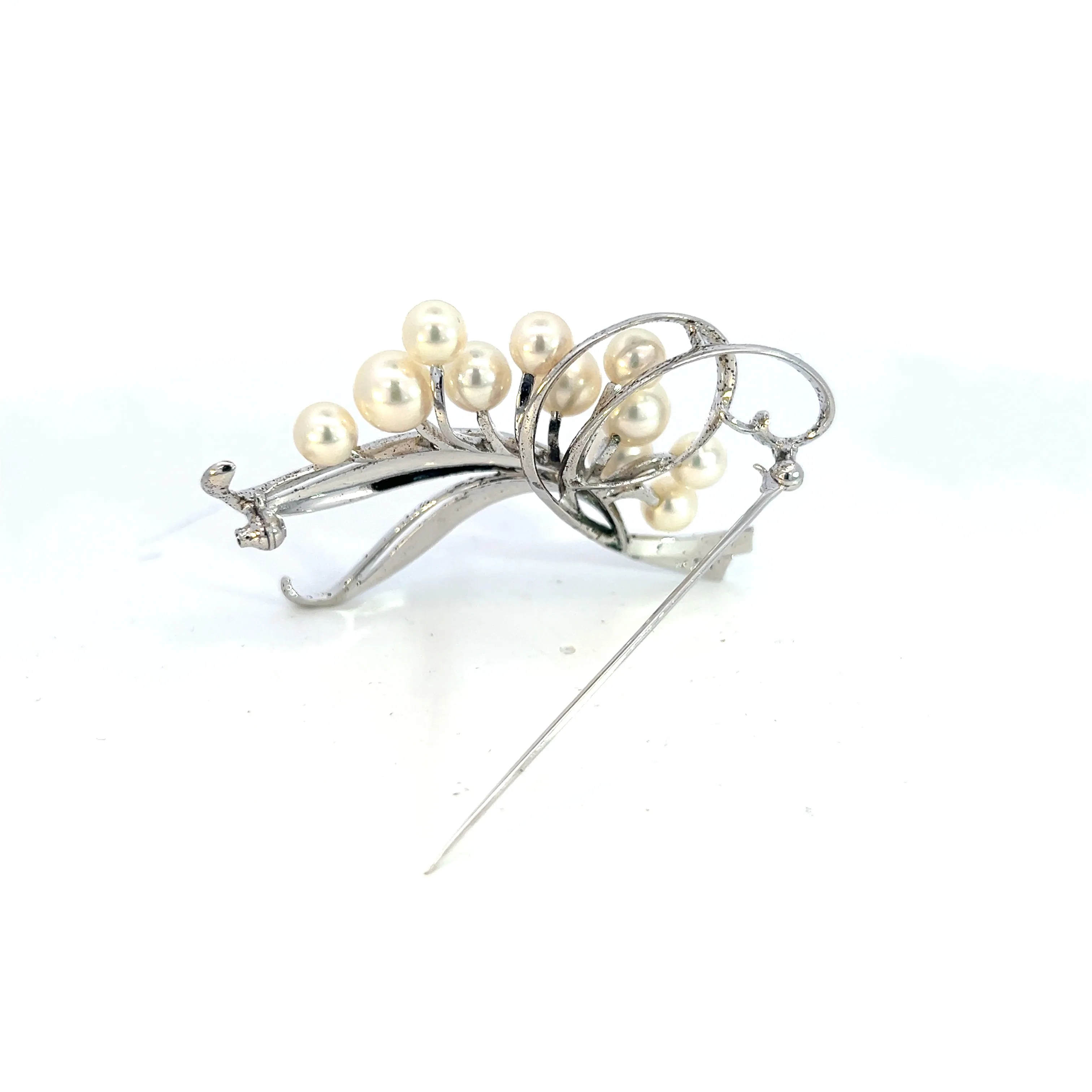 Mikimoto Estate Akoya Pearl Brooch 5.60-7.30 mm Silver M375