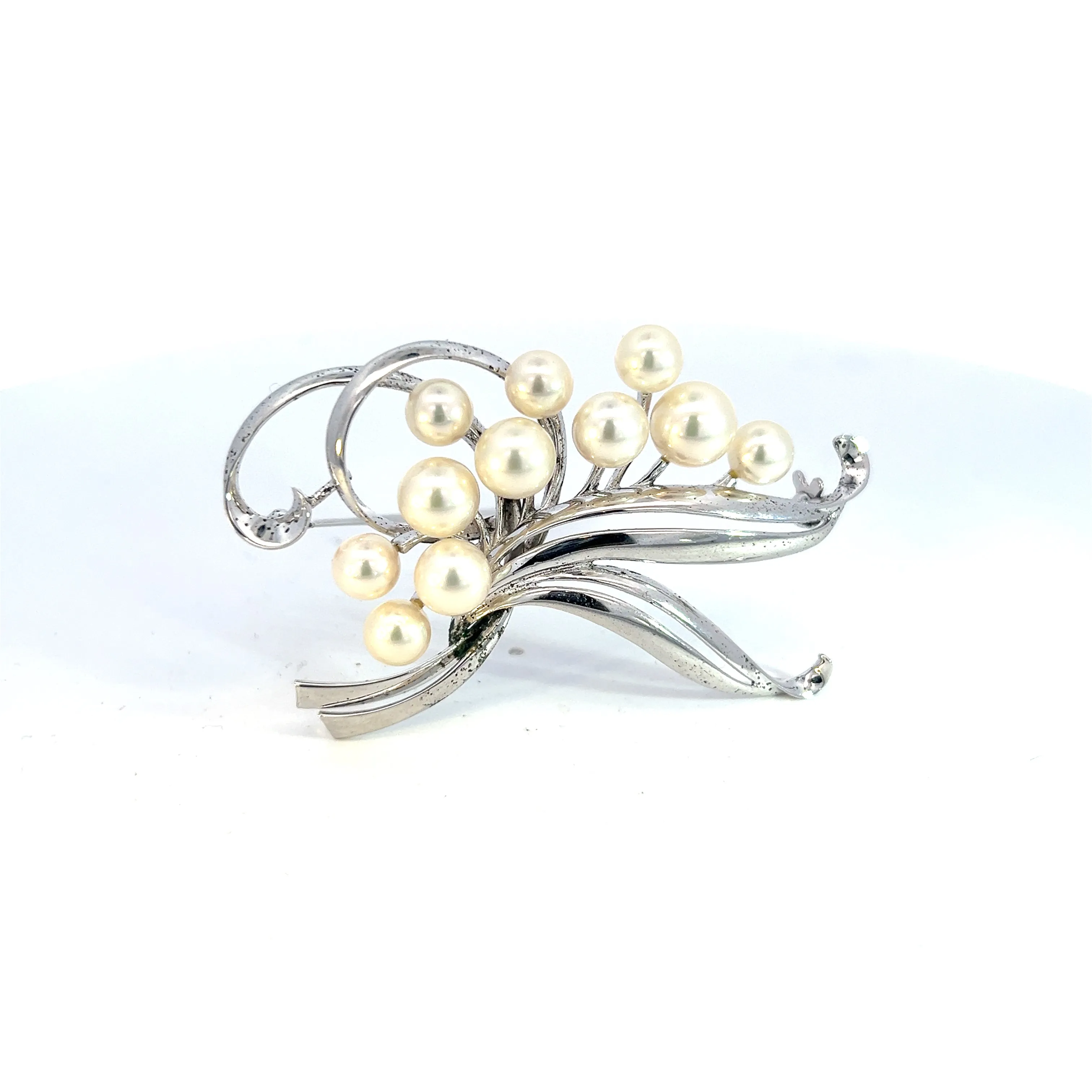 Mikimoto Estate Akoya Pearl Brooch 5.60-7.30 mm Silver M375