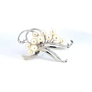 Mikimoto Estate Akoya Pearl Brooch 5.60-7.30 mm Silver M375