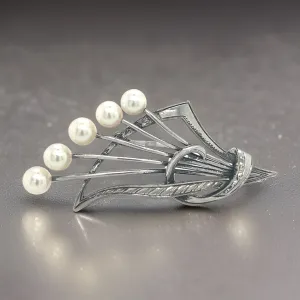 Mikimoto Estate Akoya Pearl Brooch Pin Sterling Silver 5.4 mm M287
