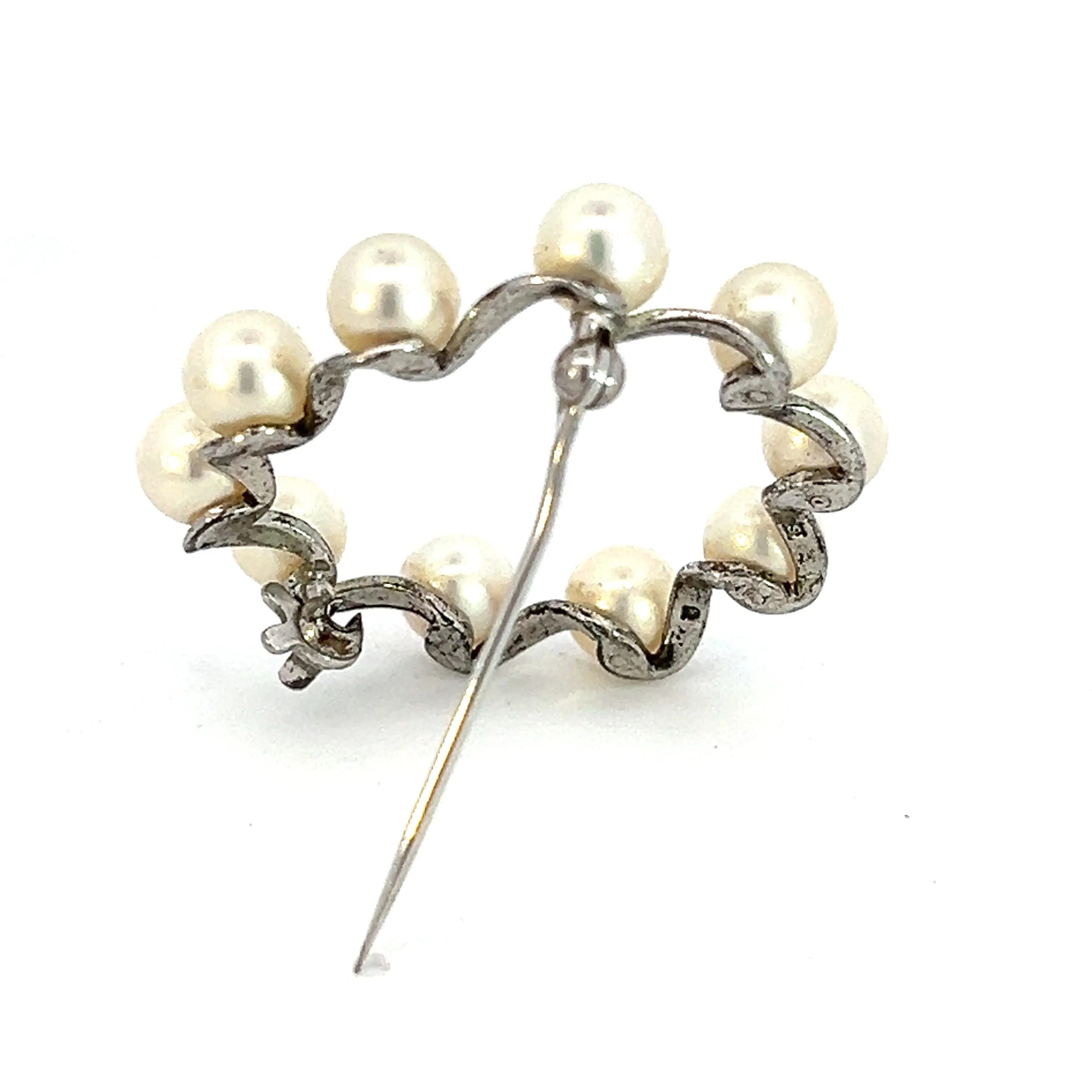 Mikimoto Estate Akoya Pearl Brooch Pin Sterling Silver 6 mm M335
