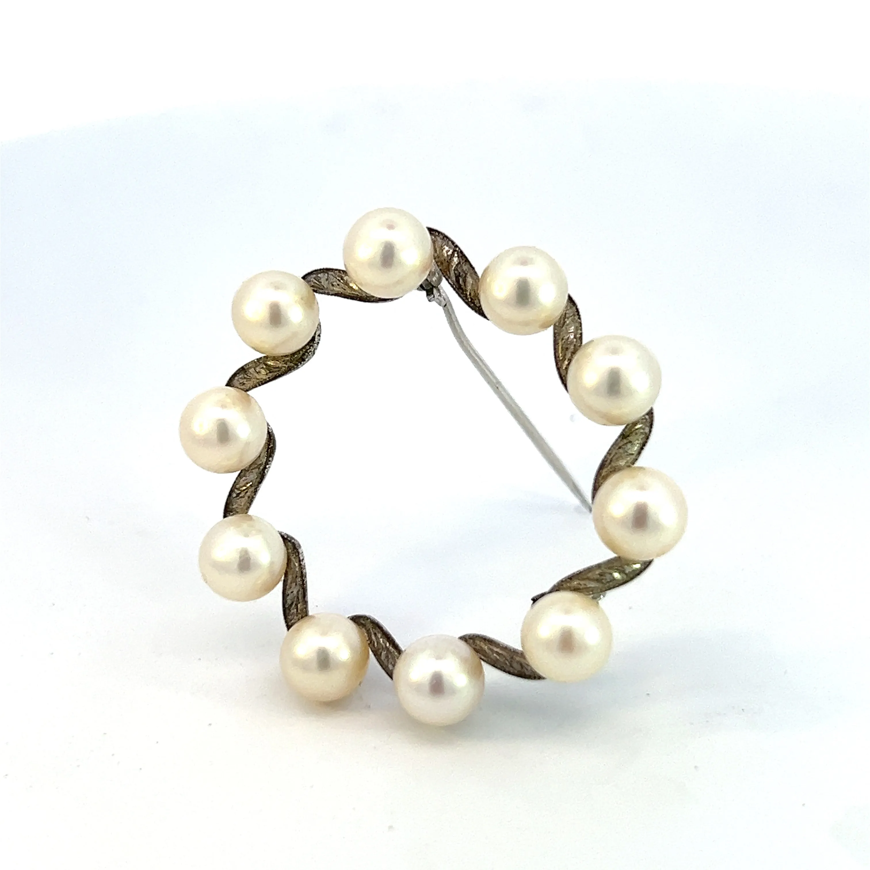 Mikimoto Estate Akoya Pearl Brooch Pin Sterling Silver 6 mm M335