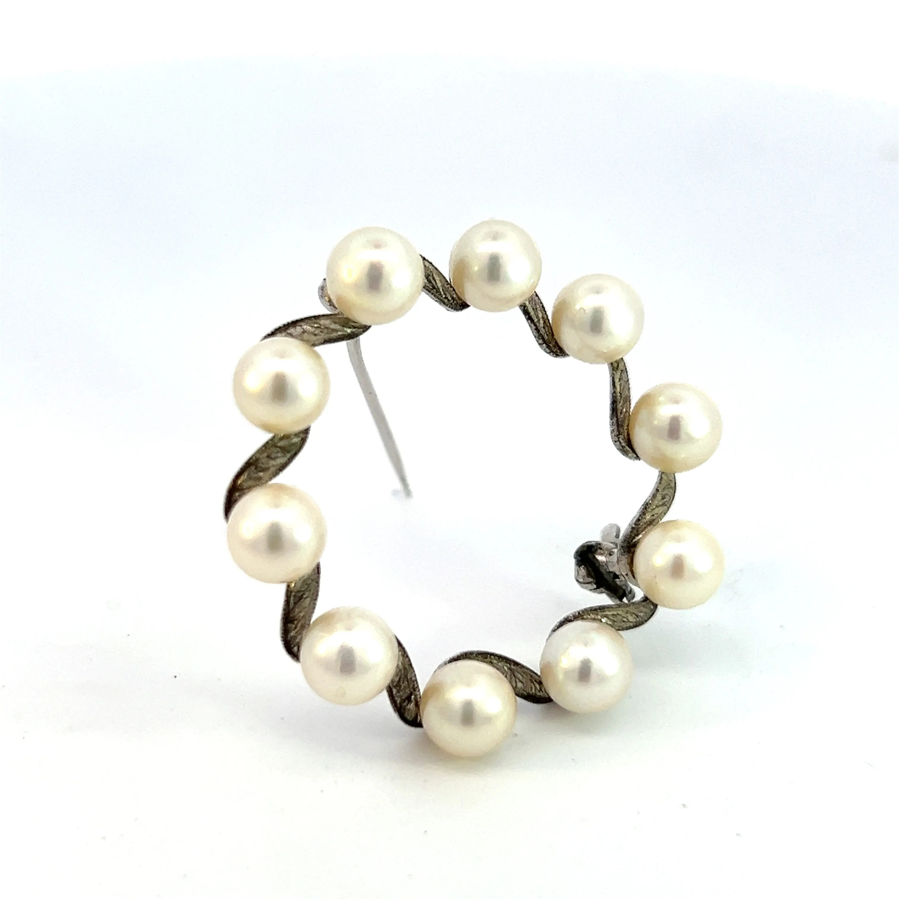 Mikimoto Estate Akoya Pearl Brooch Pin Sterling Silver 6 mm M335