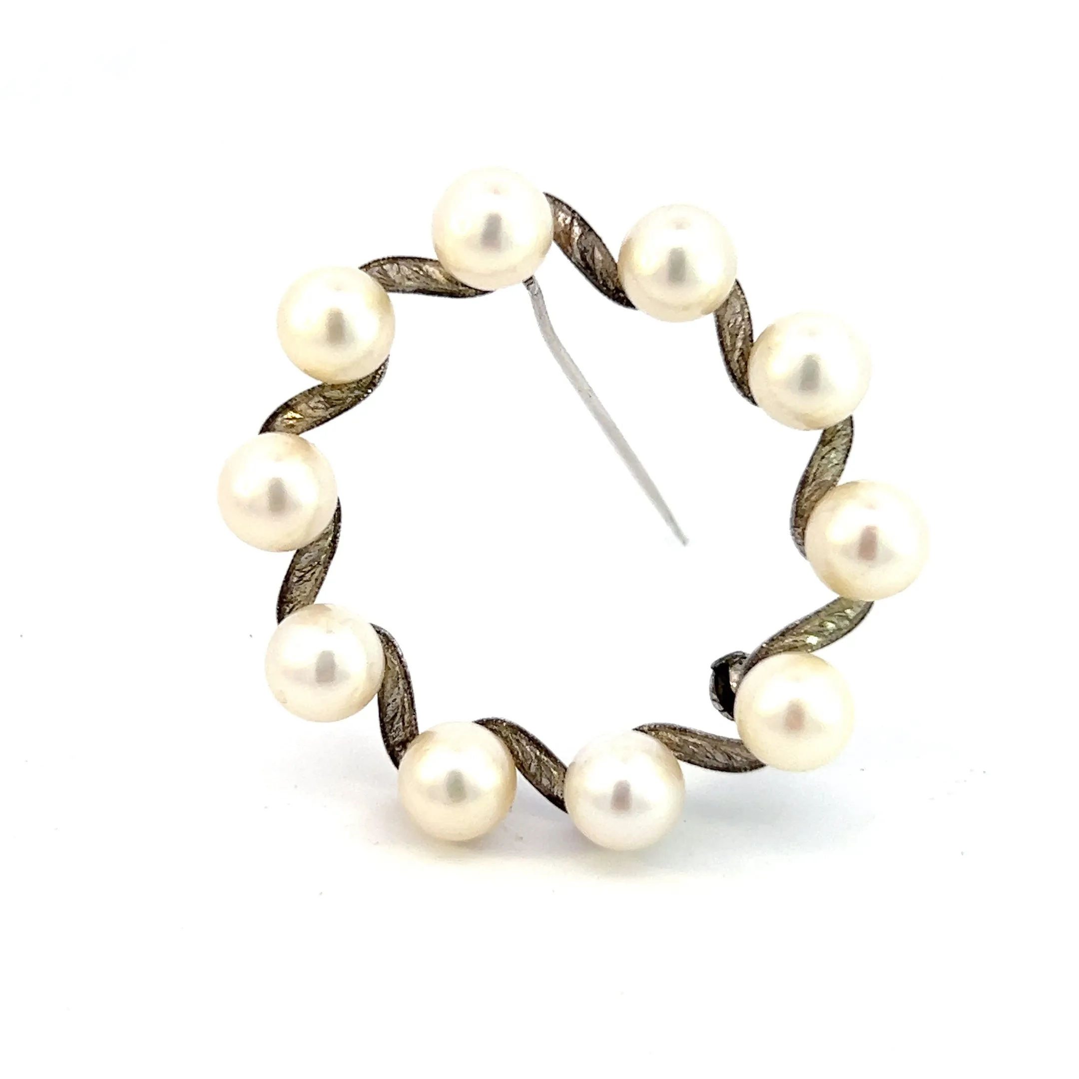 Mikimoto Estate Akoya Pearl Brooch Pin Sterling Silver 6 mm M335