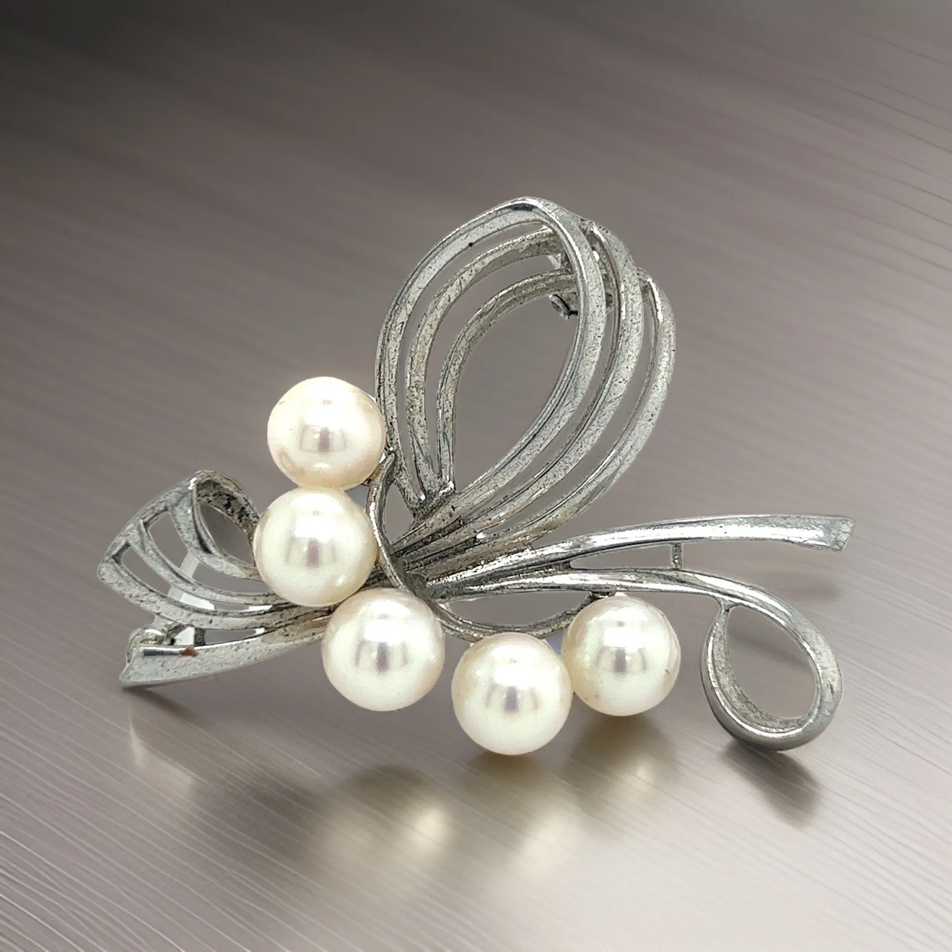 Mikimoto Estate Akoya Pearl Brooch Pin Sterling Silver 7 mm M289
