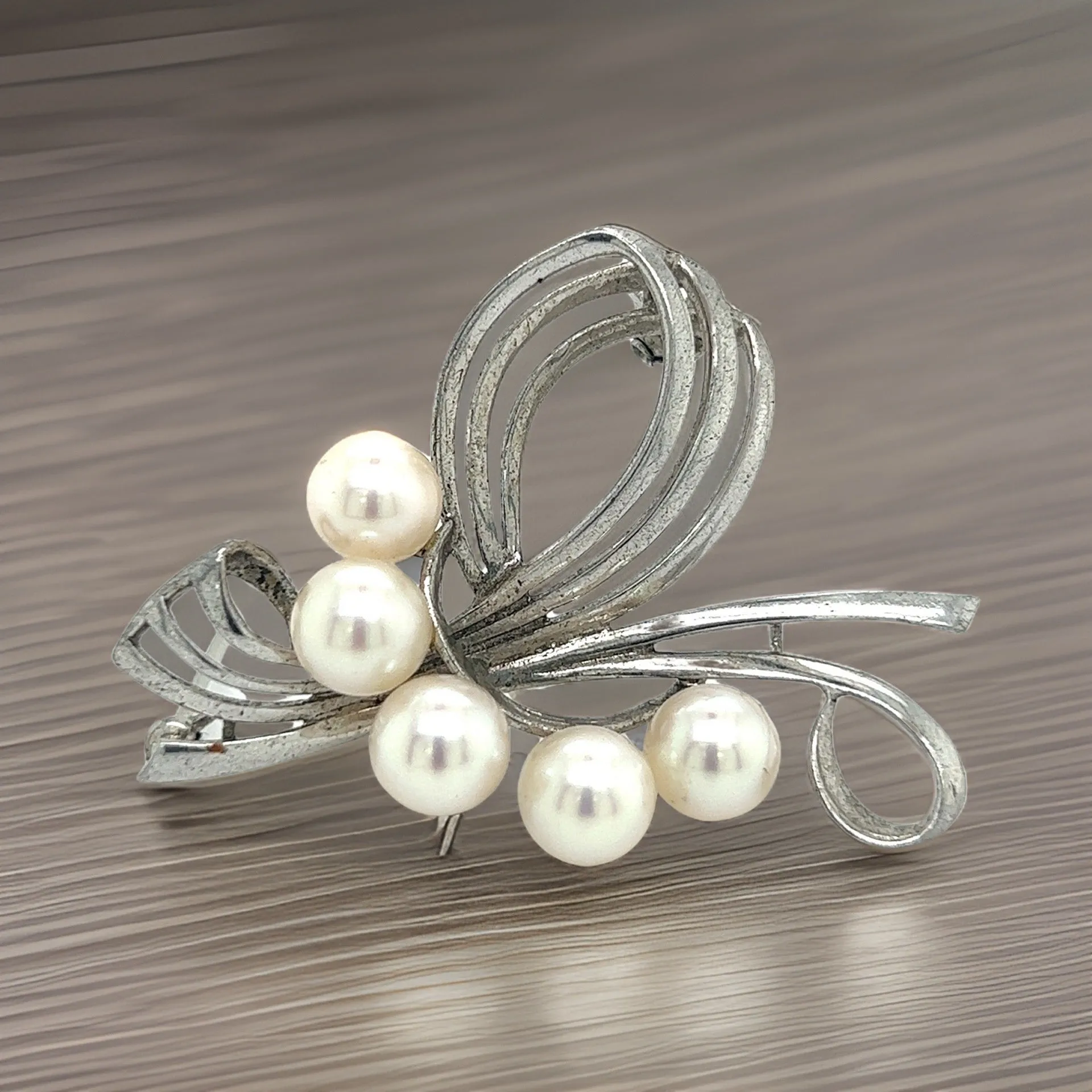 Mikimoto Estate Akoya Pearl Brooch Pin Sterling Silver 7 mm M289