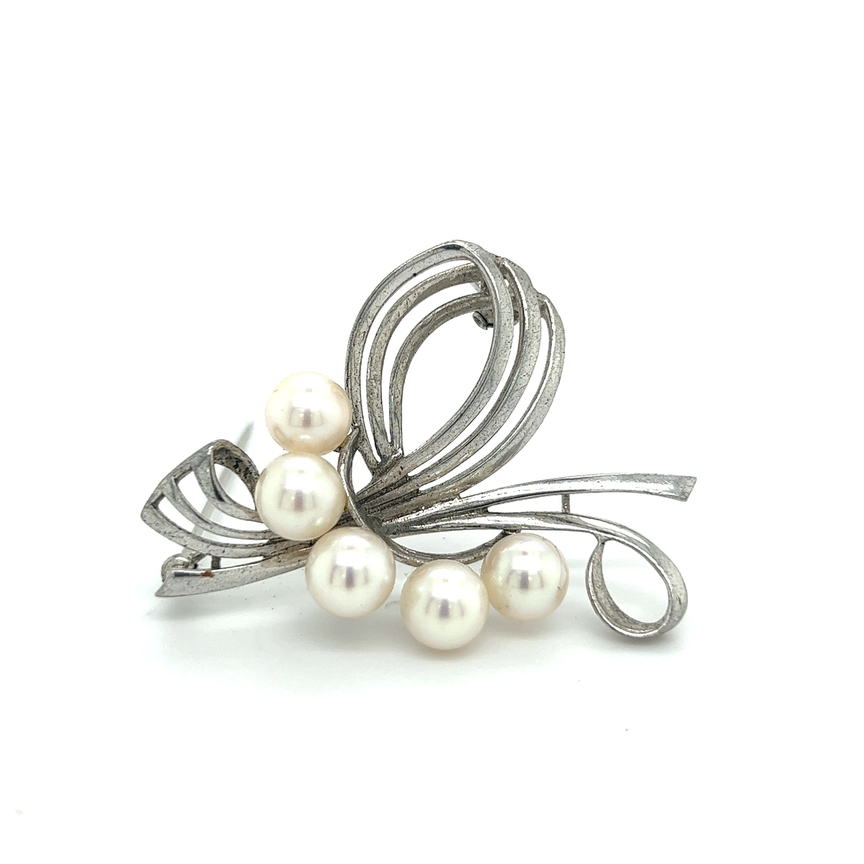 Mikimoto Estate Akoya Pearl Brooch Pin Sterling Silver 7 mm M289
