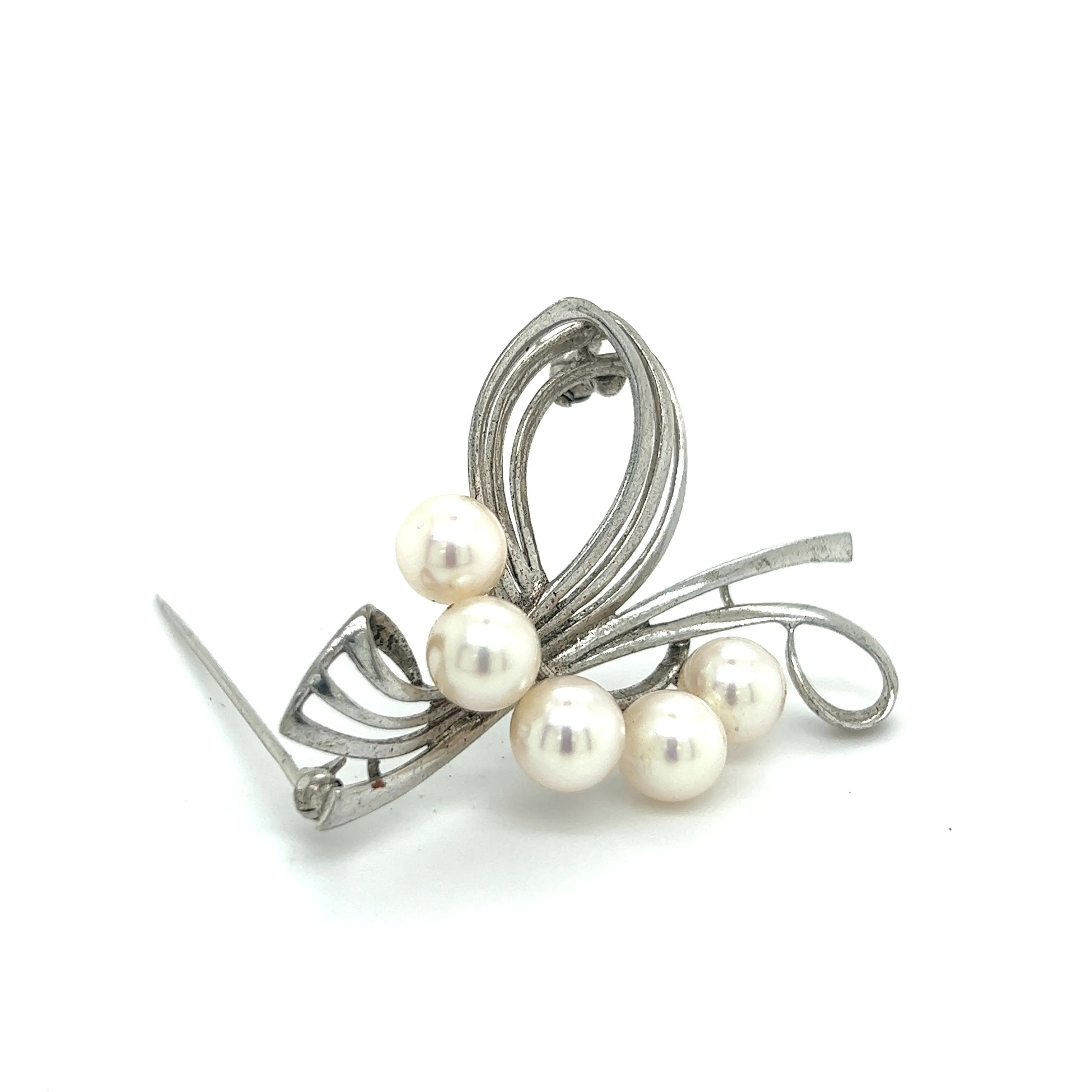 Mikimoto Estate Akoya Pearl Brooch Pin Sterling Silver 7 mm M289