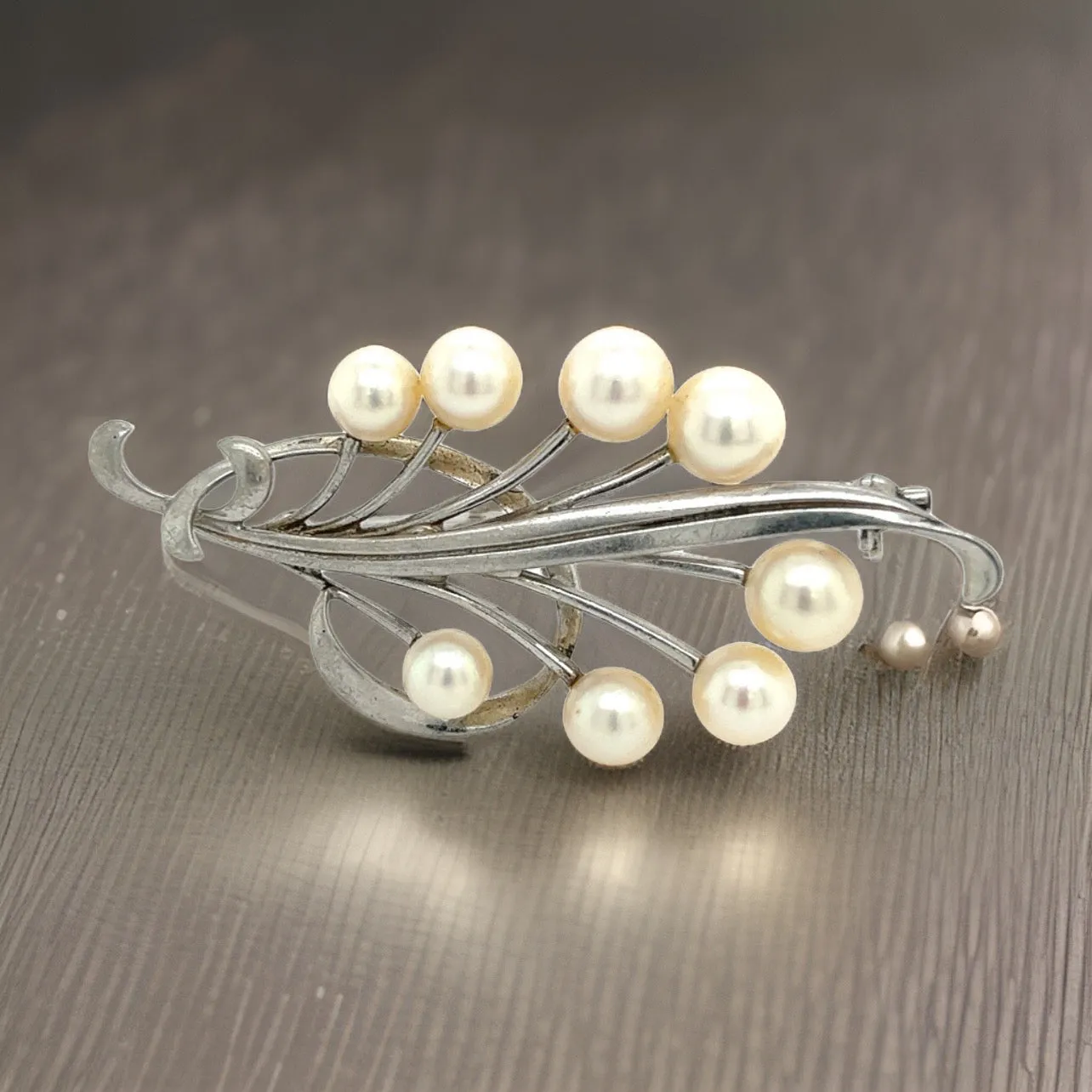 Mikimoto Estate Akoya Pearl Brooch Pin Sterling Silver 7.10 mm M277