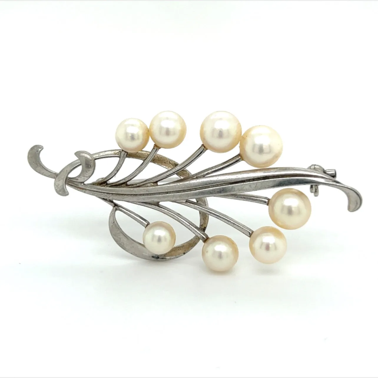 Mikimoto Estate Akoya Pearl Brooch Pin Sterling Silver 7.10 mm M277