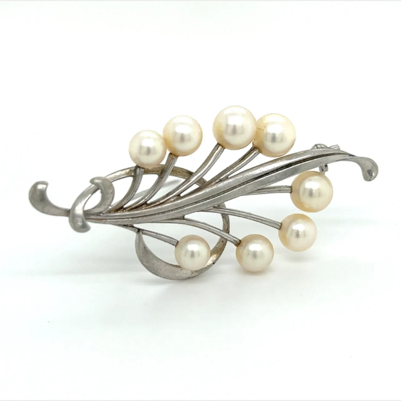 Mikimoto Estate Akoya Pearl Brooch Pin Sterling Silver 7.10 mm M277