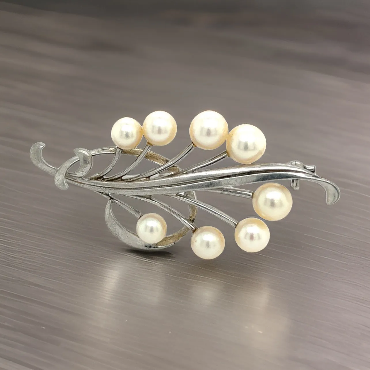 Mikimoto Estate Akoya Pearl Brooch Pin Sterling Silver 7.10 mm M277