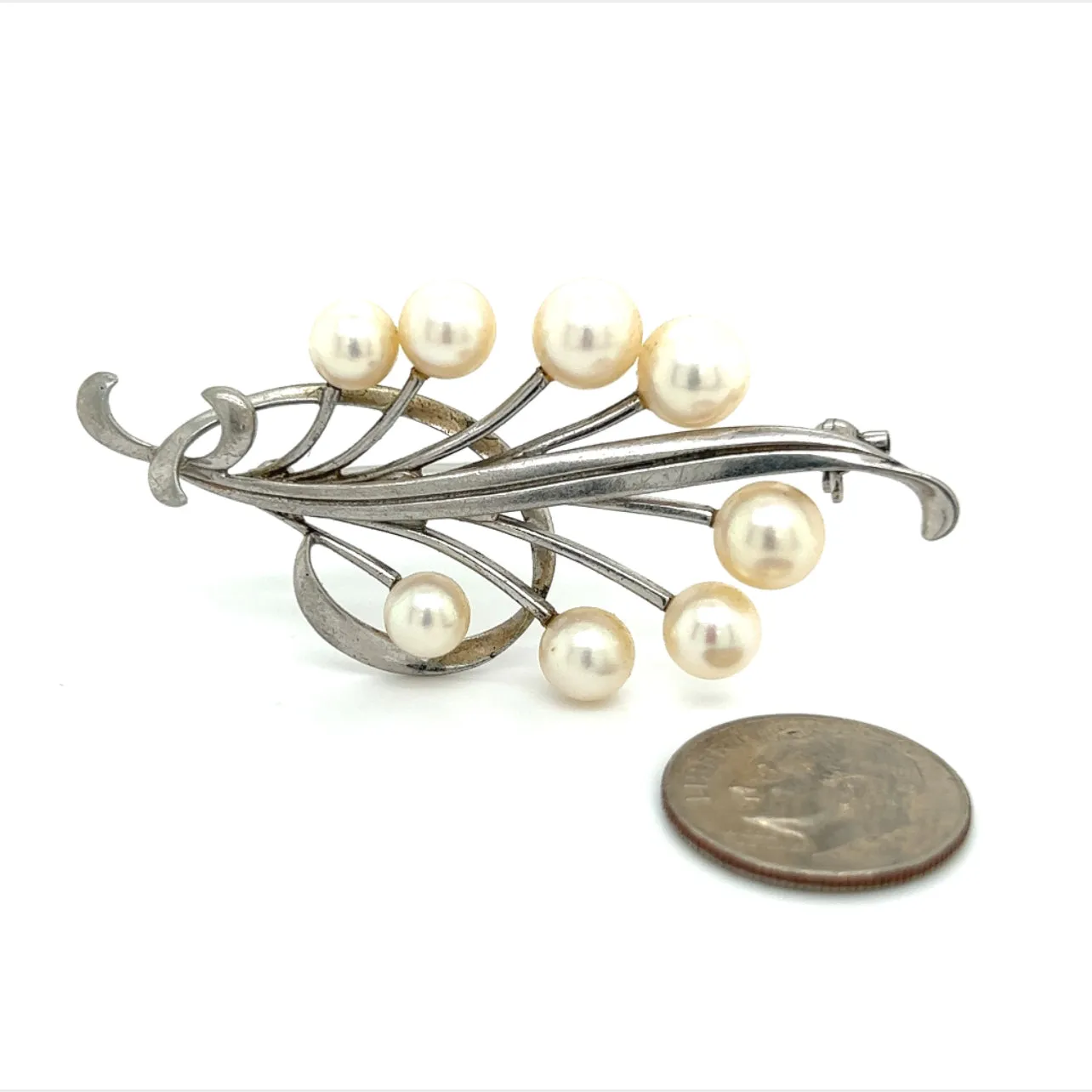 Mikimoto Estate Akoya Pearl Brooch Pin Sterling Silver 7.10 mm M277