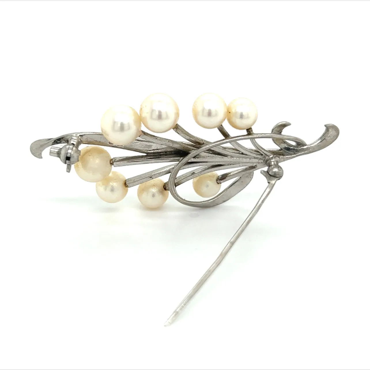 Mikimoto Estate Akoya Pearl Brooch Pin Sterling Silver 7.10 mm M277