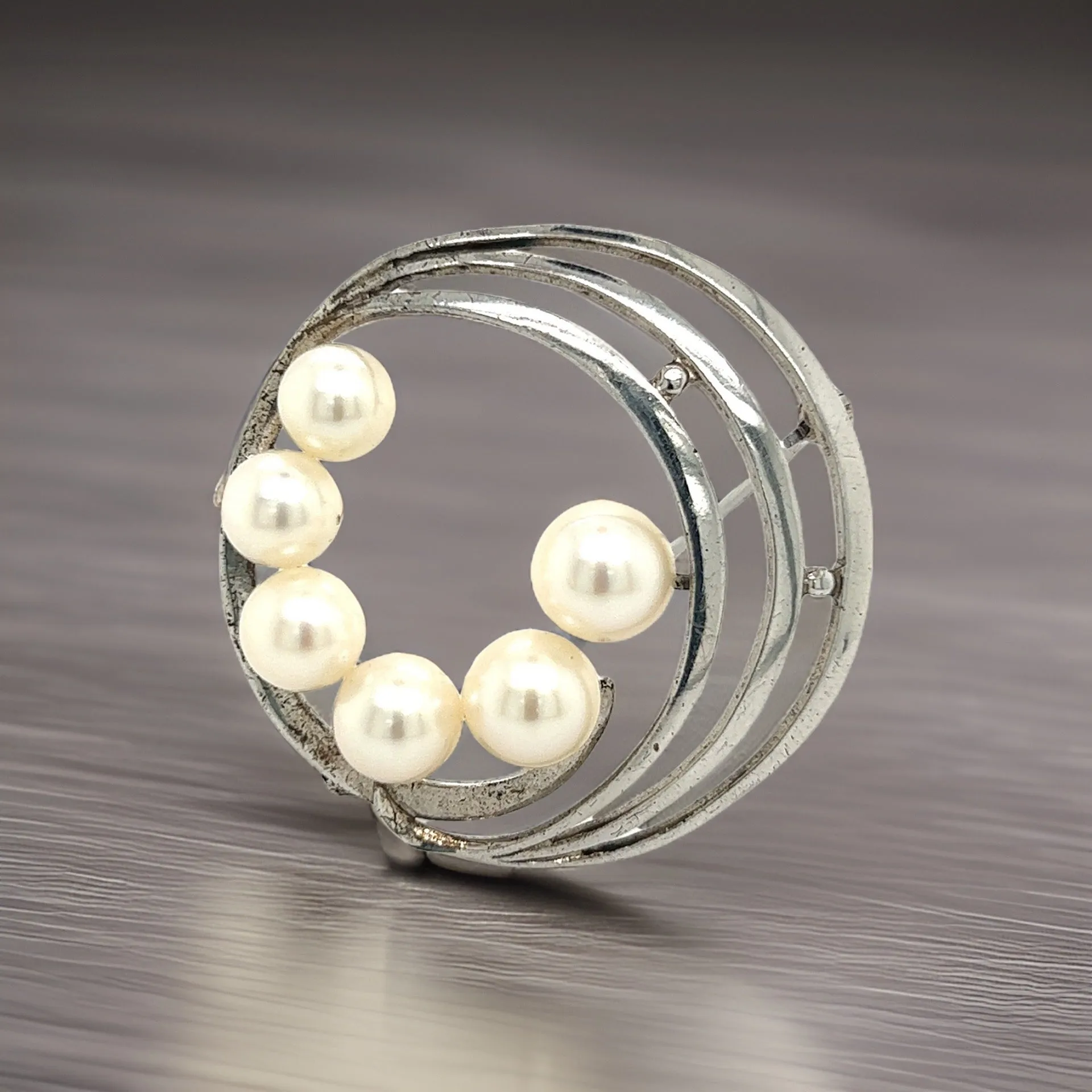 Mikimoto Estate Akoya Pearl Brooch Pin Sterling Silver 7.40 mm M285