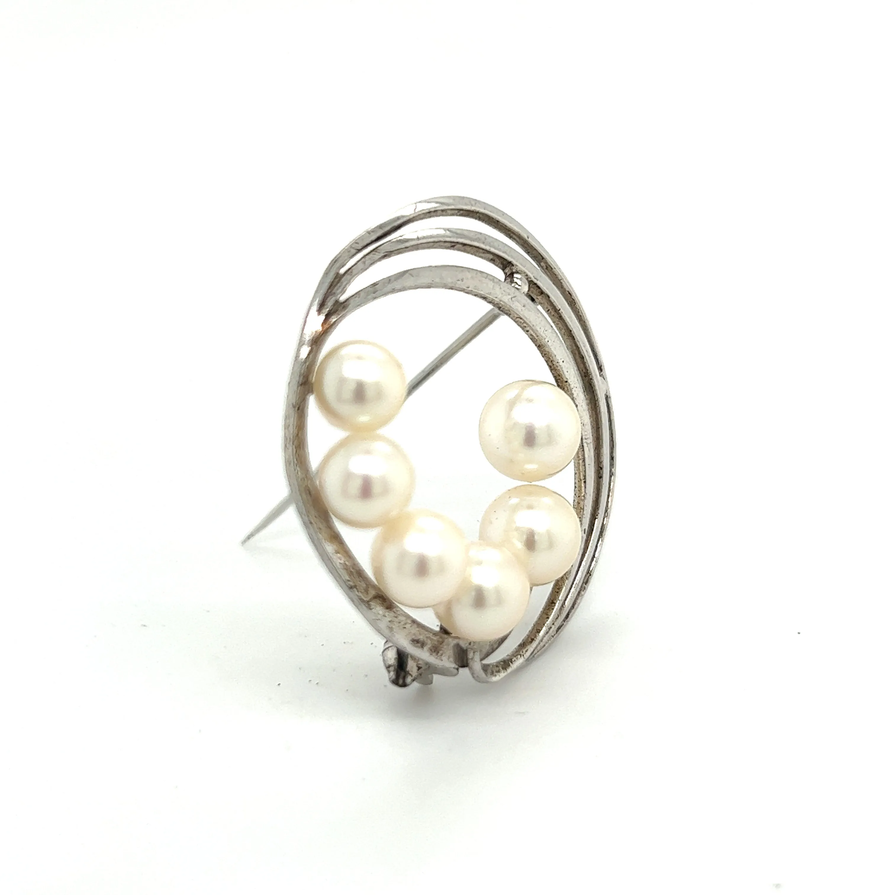 Mikimoto Estate Akoya Pearl Brooch Pin Sterling Silver 7.40 mm M285