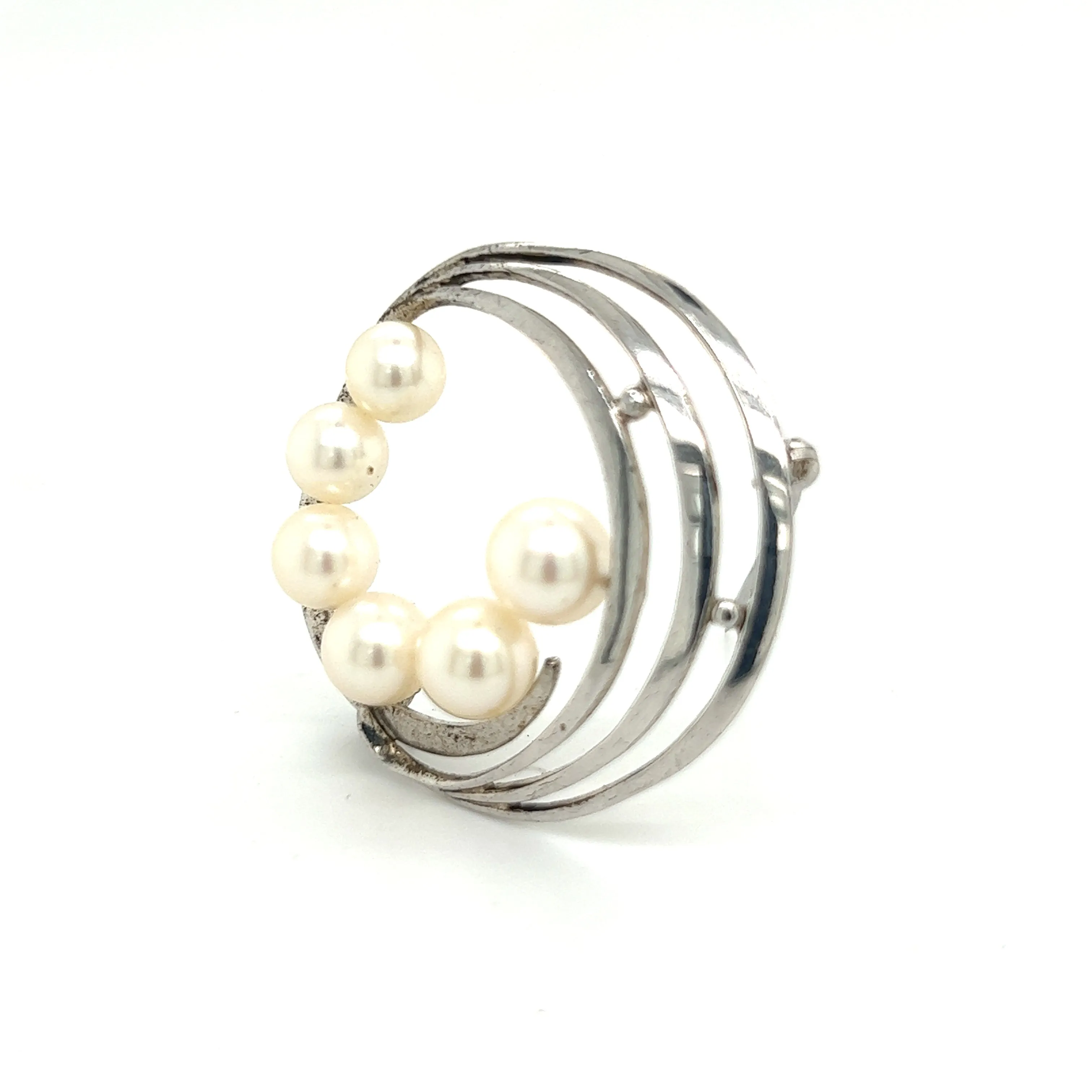 Mikimoto Estate Akoya Pearl Brooch Pin Sterling Silver 7.40 mm M285