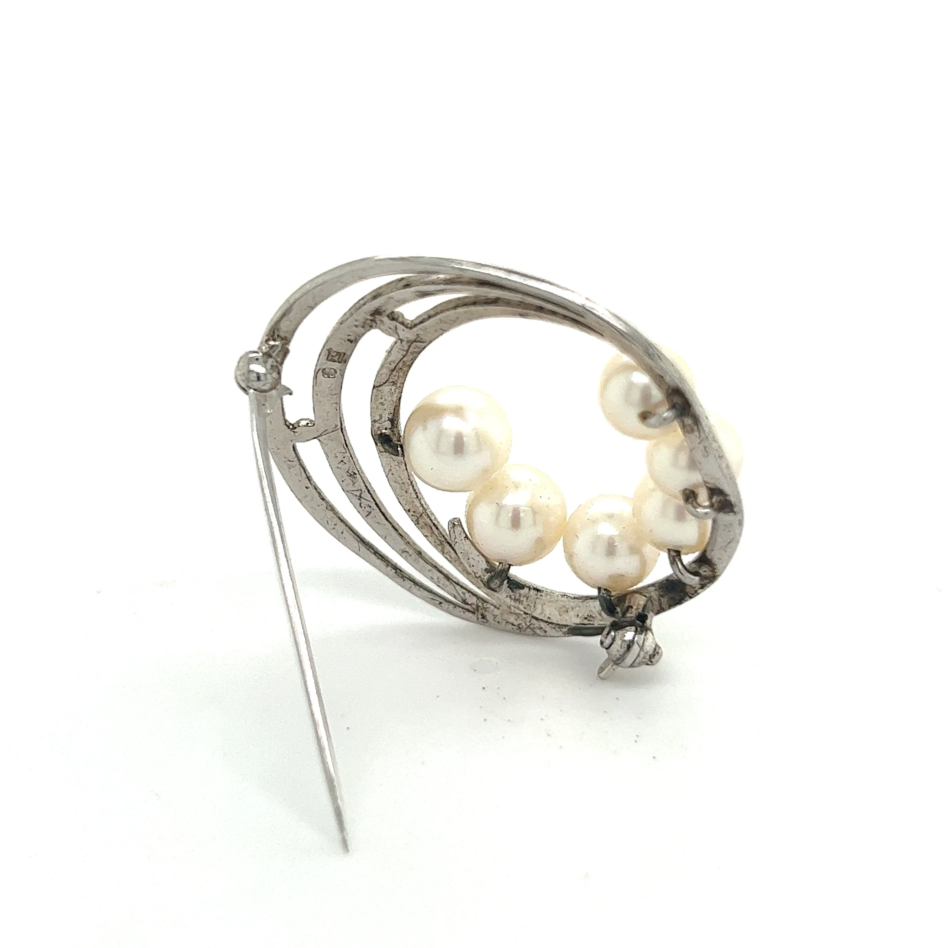 Mikimoto Estate Akoya Pearl Brooch Pin Sterling Silver 7.40 mm M285