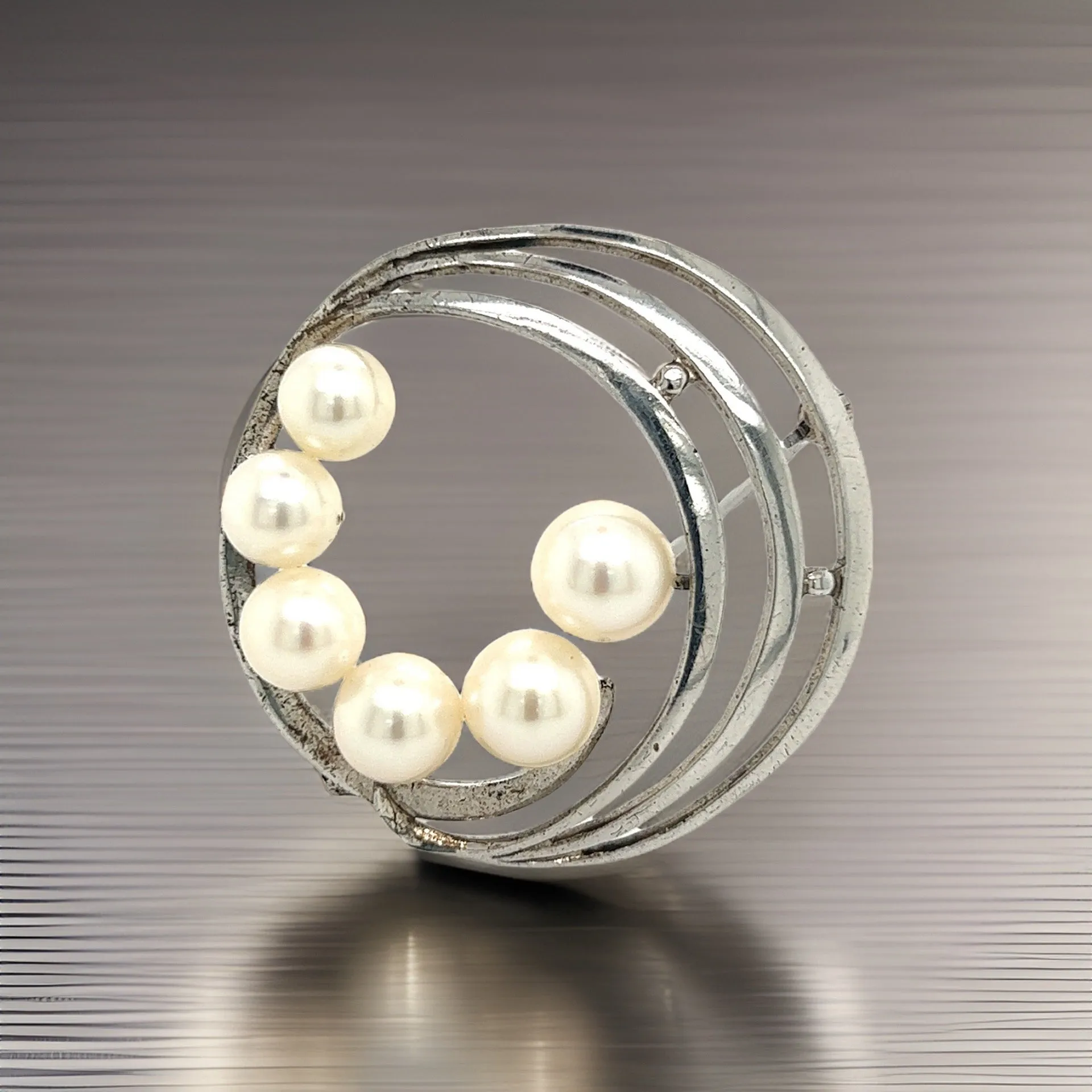 Mikimoto Estate Akoya Pearl Brooch Pin Sterling Silver 7.40 mm M285