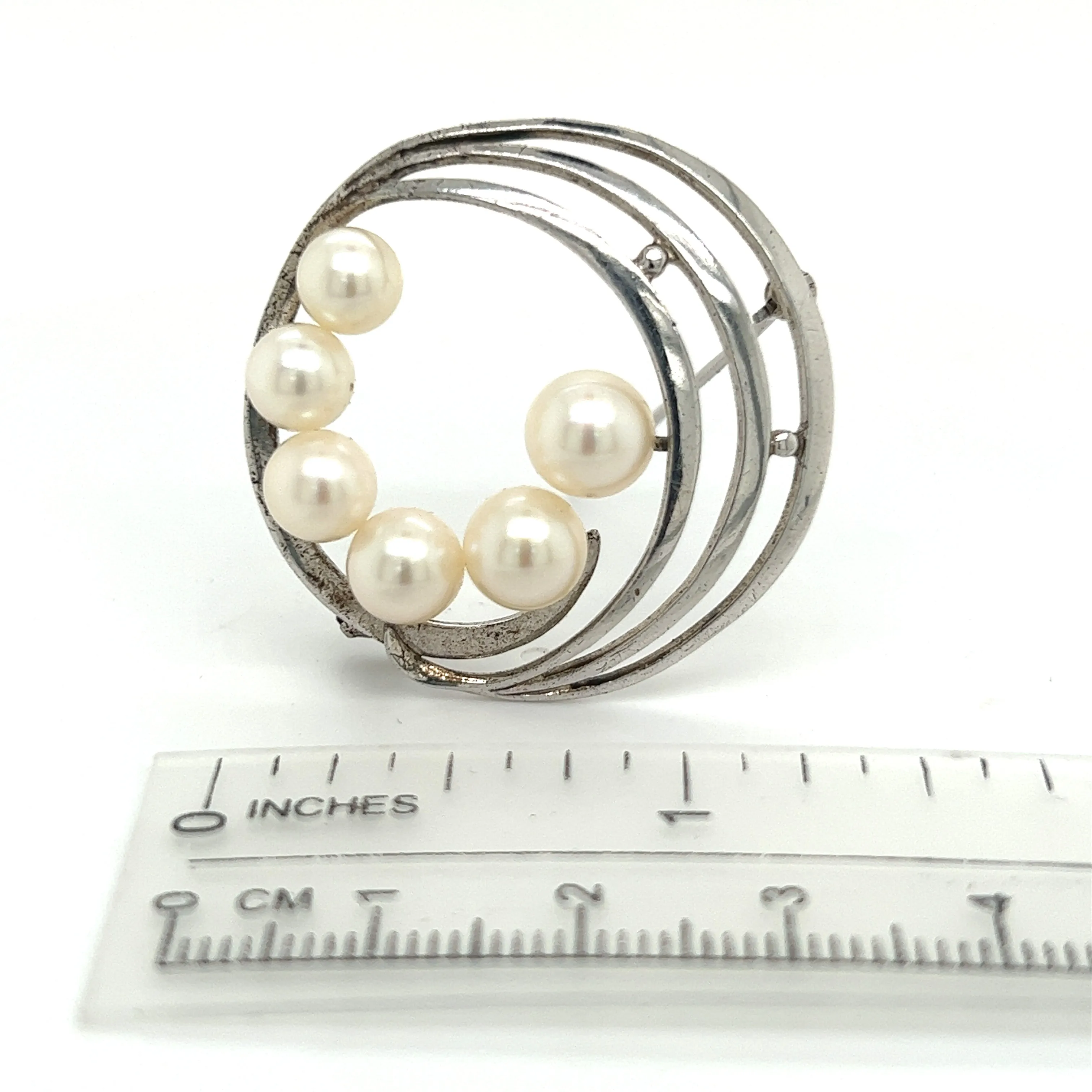Mikimoto Estate Akoya Pearl Brooch Pin Sterling Silver 7.40 mm M285
