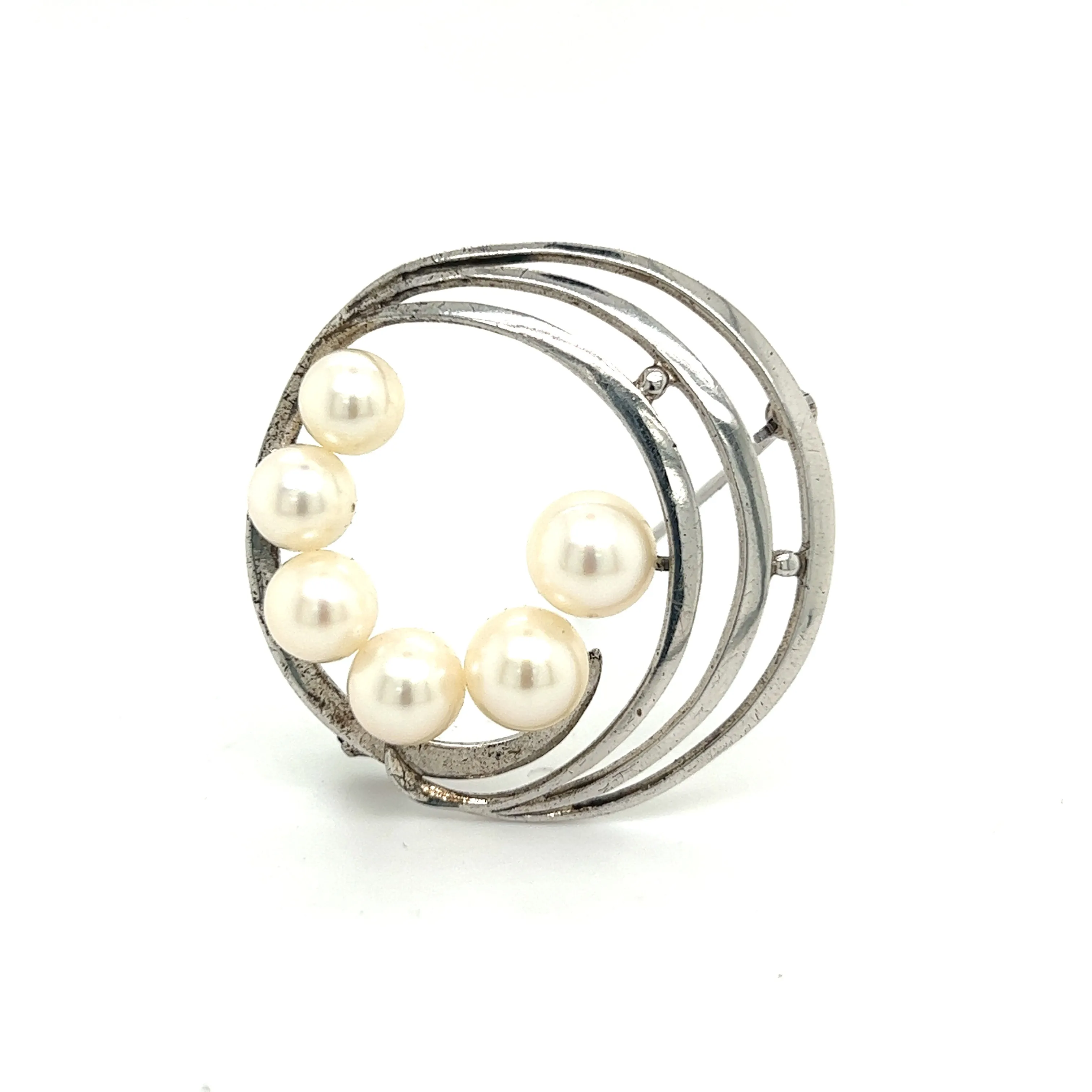 Mikimoto Estate Akoya Pearl Brooch Pin Sterling Silver 7.40 mm M285