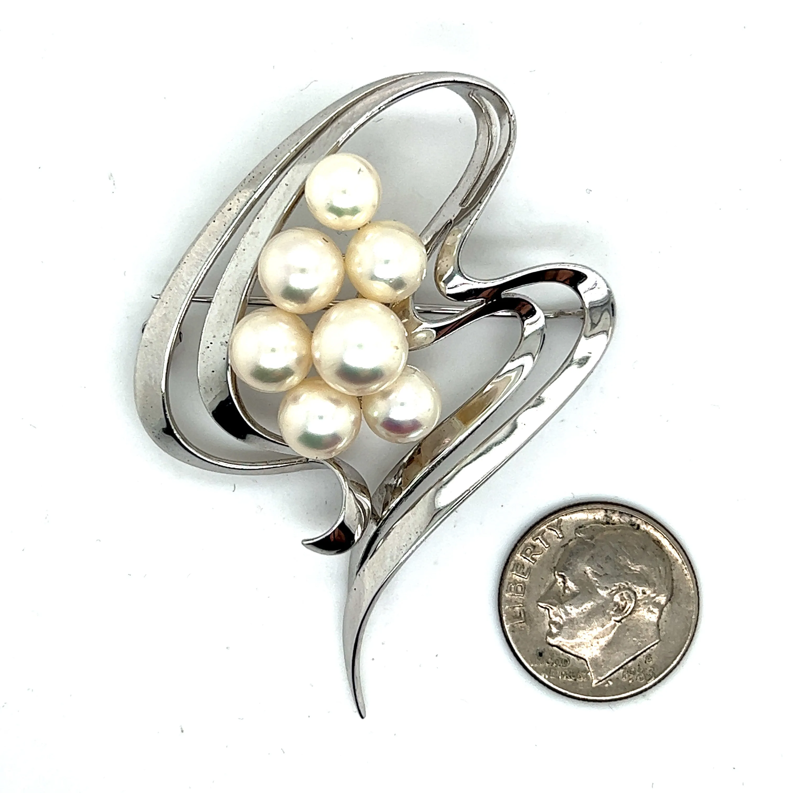 Mikimoto Estate Akoya Pearl Brooch Pin Sterling Silver 8 mm M294