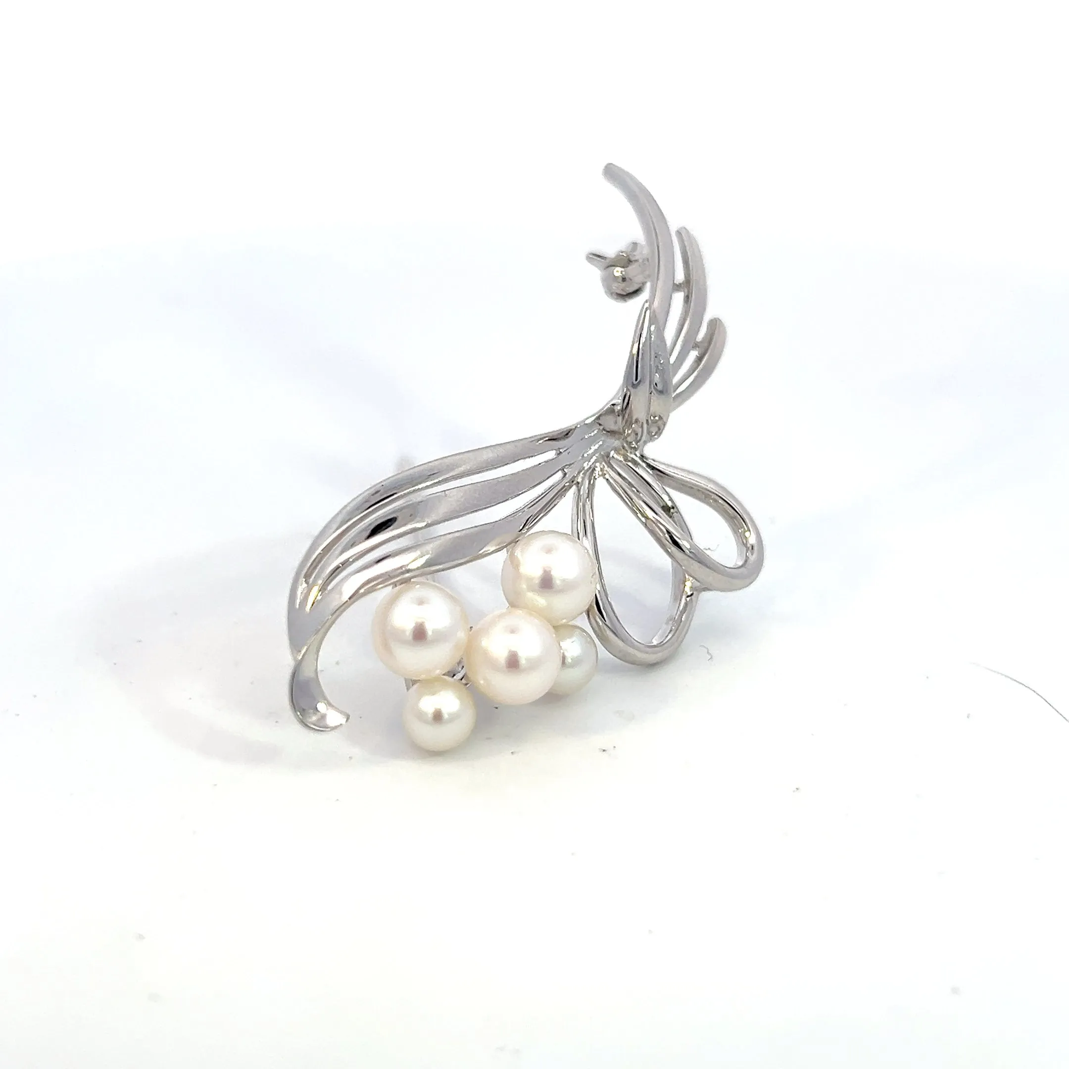 Mikimoto Estate Akoya Pearl Brooch Silver 6.50 mm M372