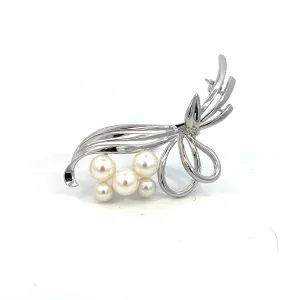 Mikimoto Estate Akoya Pearl Brooch Silver 6.50 mm M372
