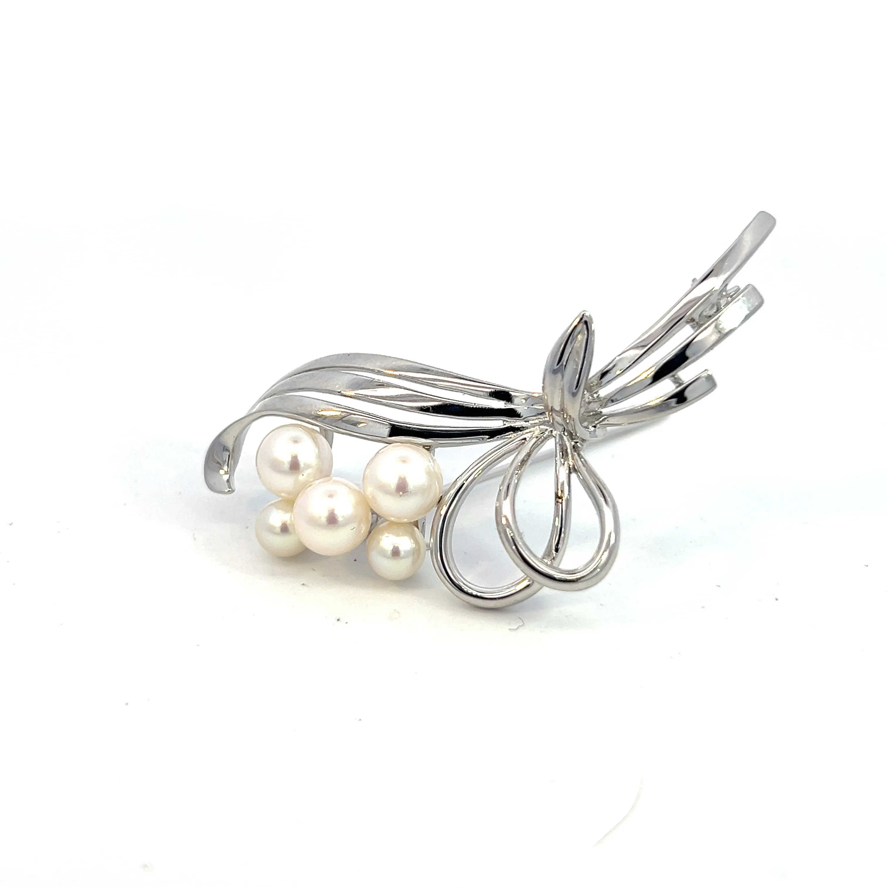 Mikimoto Estate Akoya Pearl Brooch Silver 6.50 mm M372
