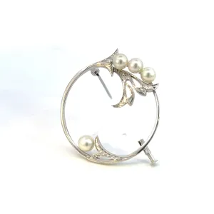 Mikimoto Estate Akoya Pearl Brooch Sterling Silver 5 mm M342