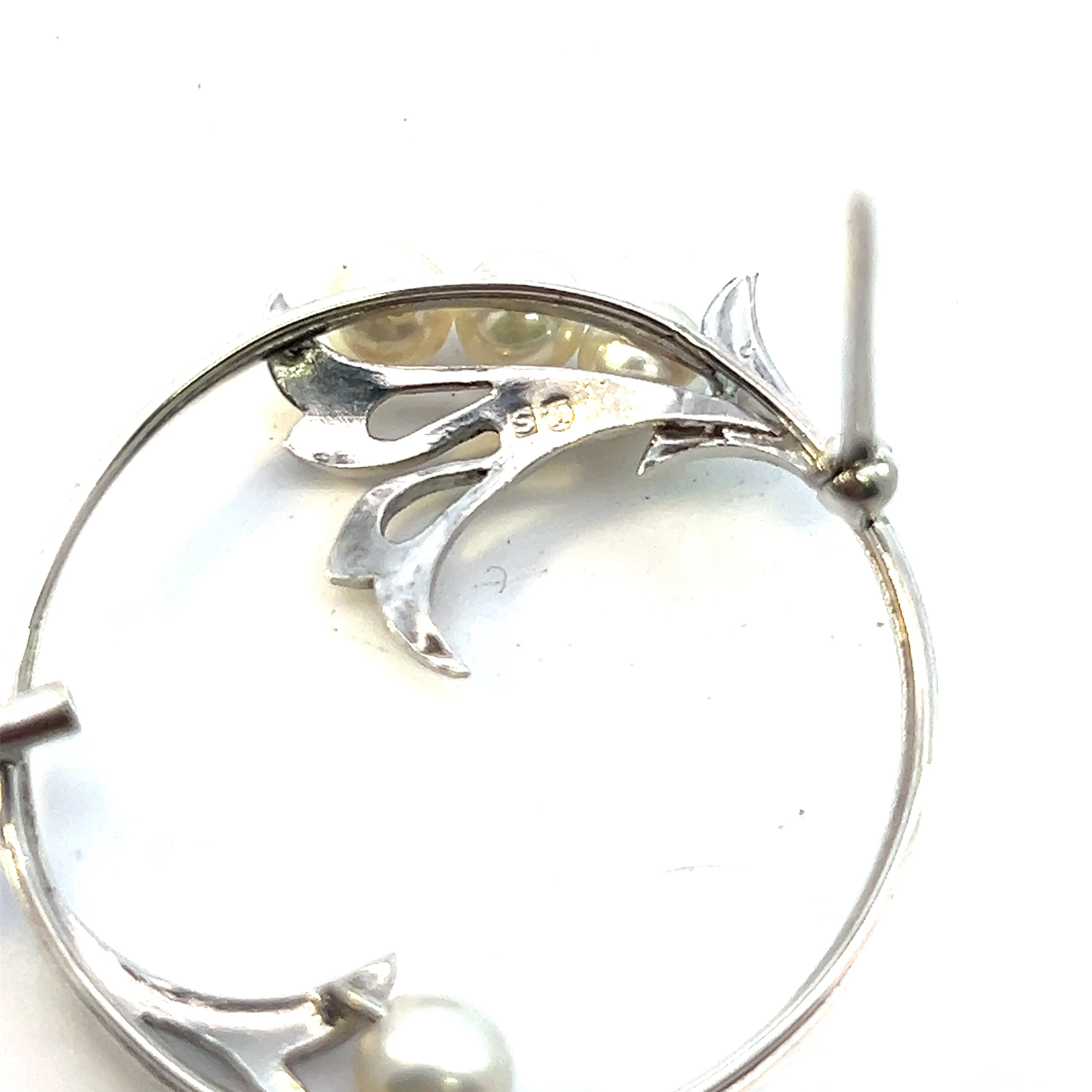 Mikimoto Estate Akoya Pearl Brooch Sterling Silver 5 mm M342