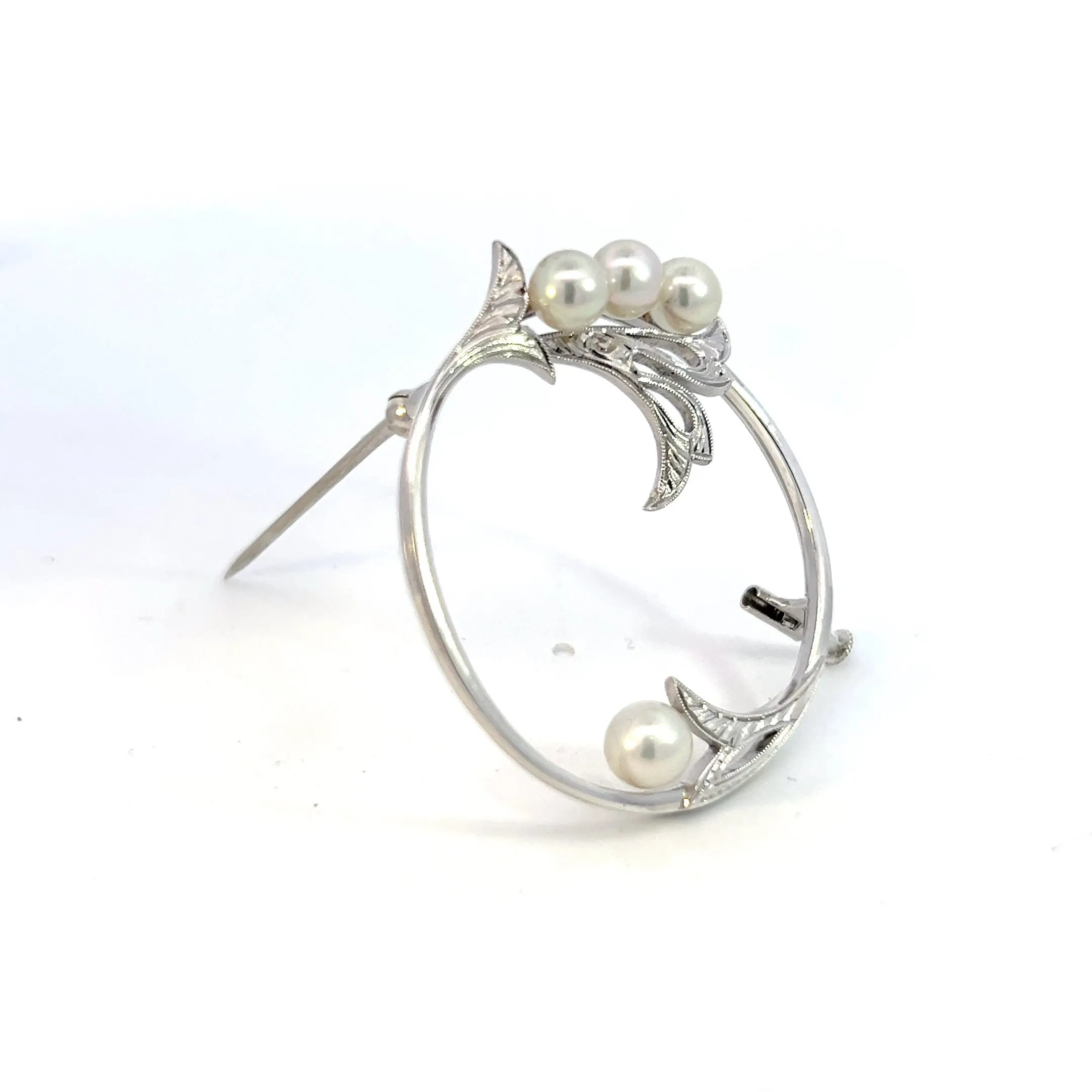 Mikimoto Estate Akoya Pearl Brooch Sterling Silver 5 mm M342