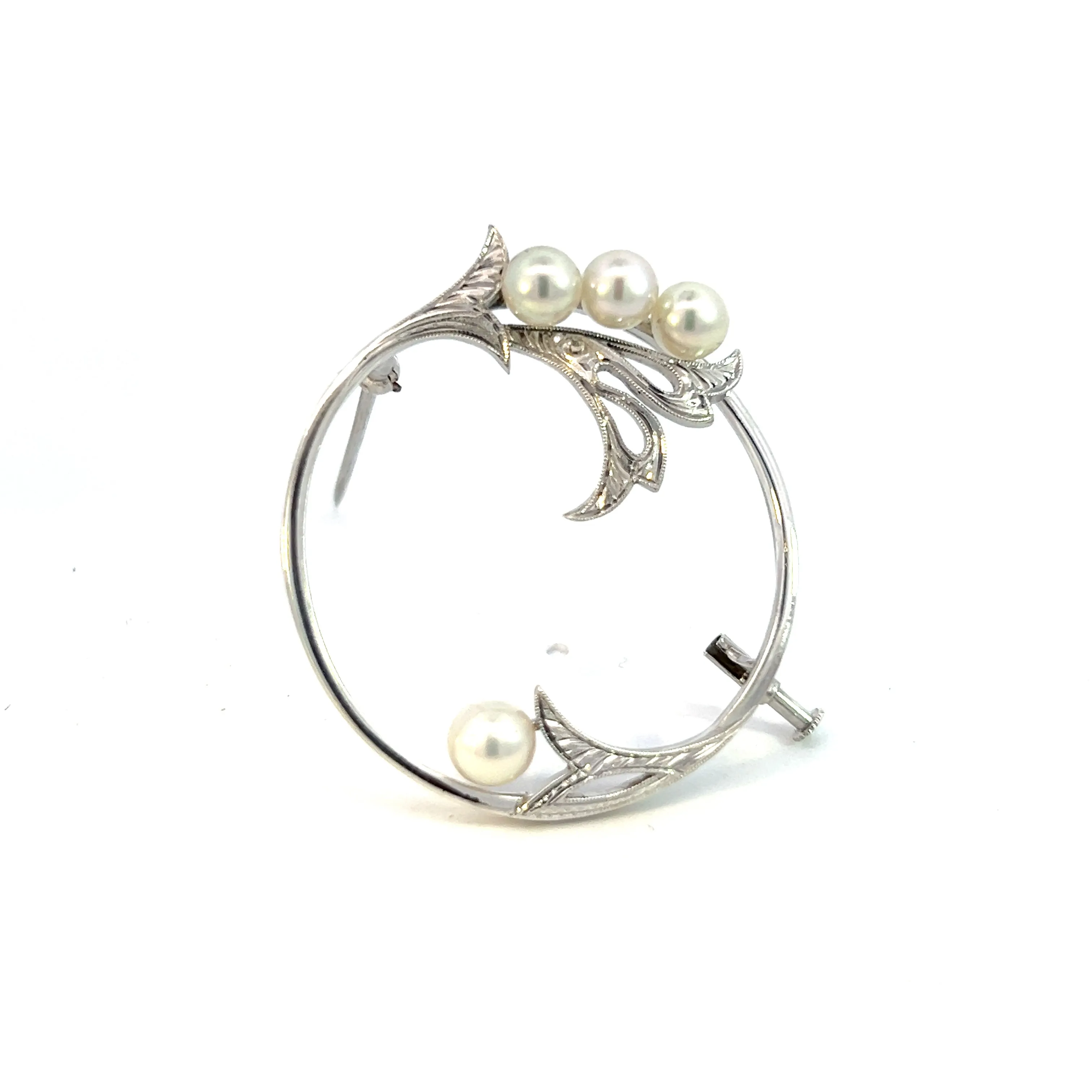 Mikimoto Estate Akoya Pearl Brooch Sterling Silver 5 mm M342