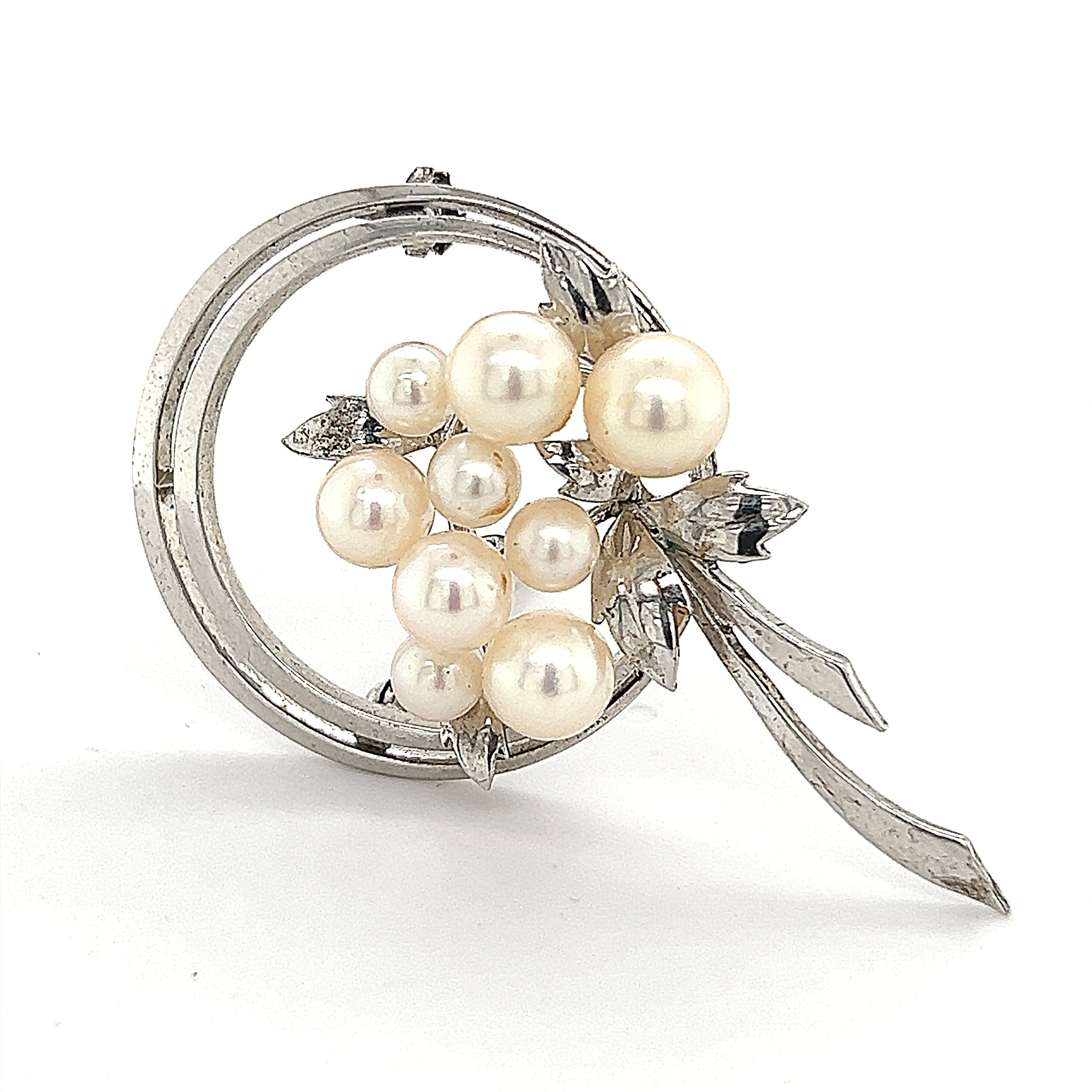 Mikimoto Estate Akoya Pearl Brooch Sterling Silver 6.25 mm 6.8g M245