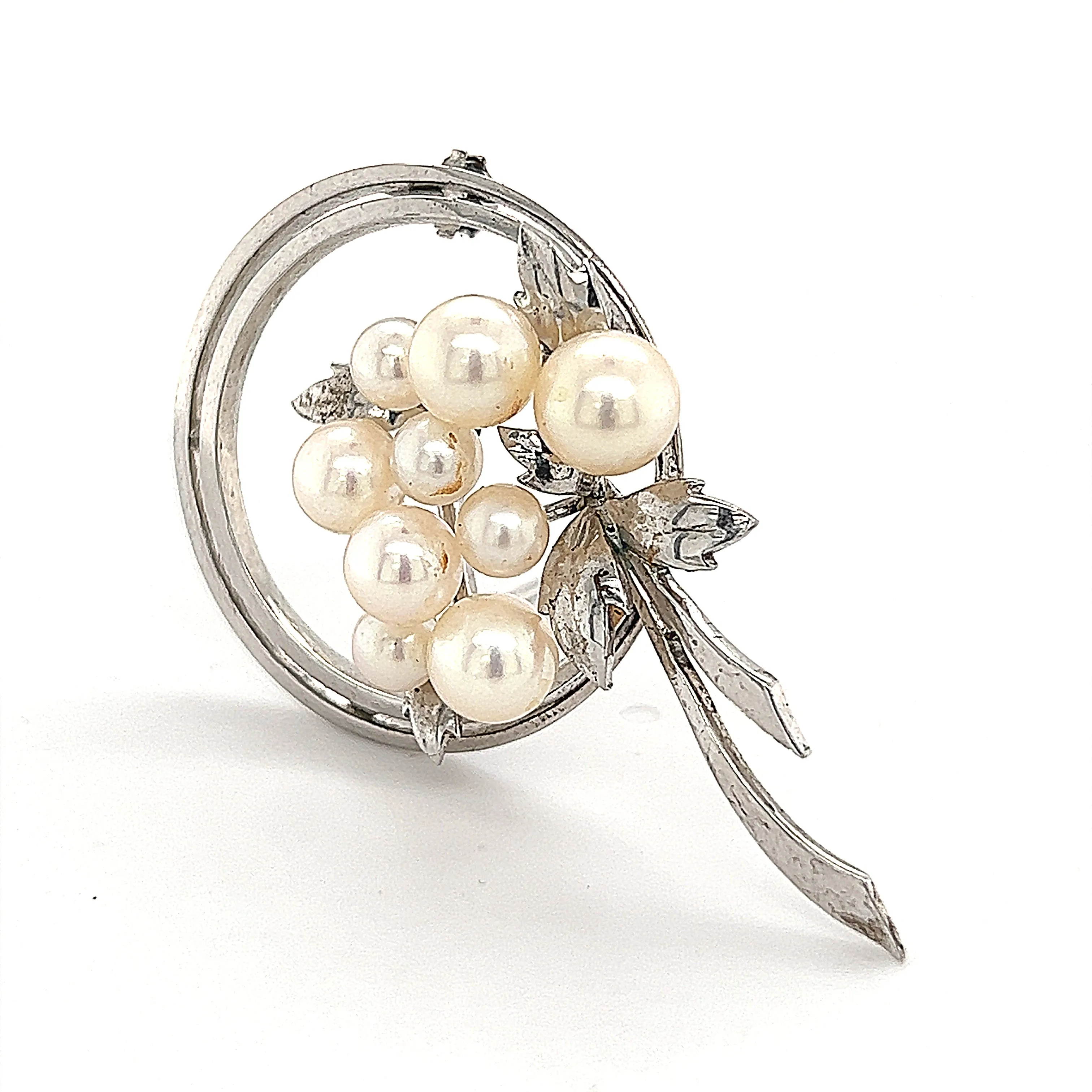Mikimoto Estate Akoya Pearl Brooch Sterling Silver 6.25 mm 6.8g M245