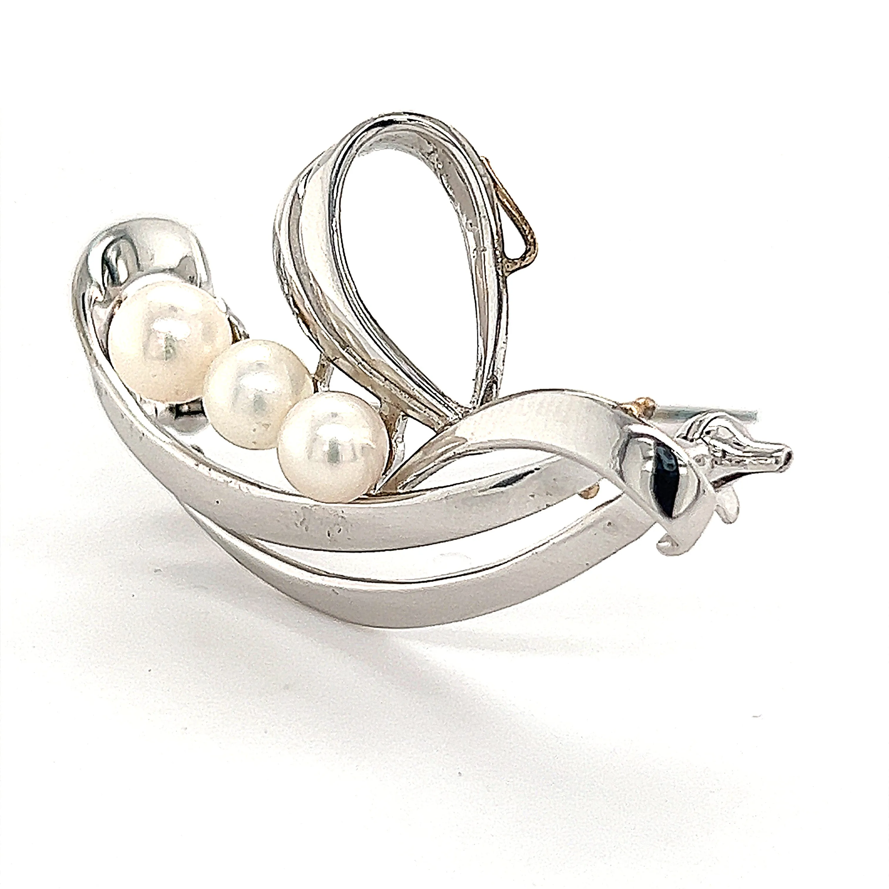 Mikimoto Estate Akoya Pearl Brooch Sterling Silver 6.5 mm 5 Grams M240