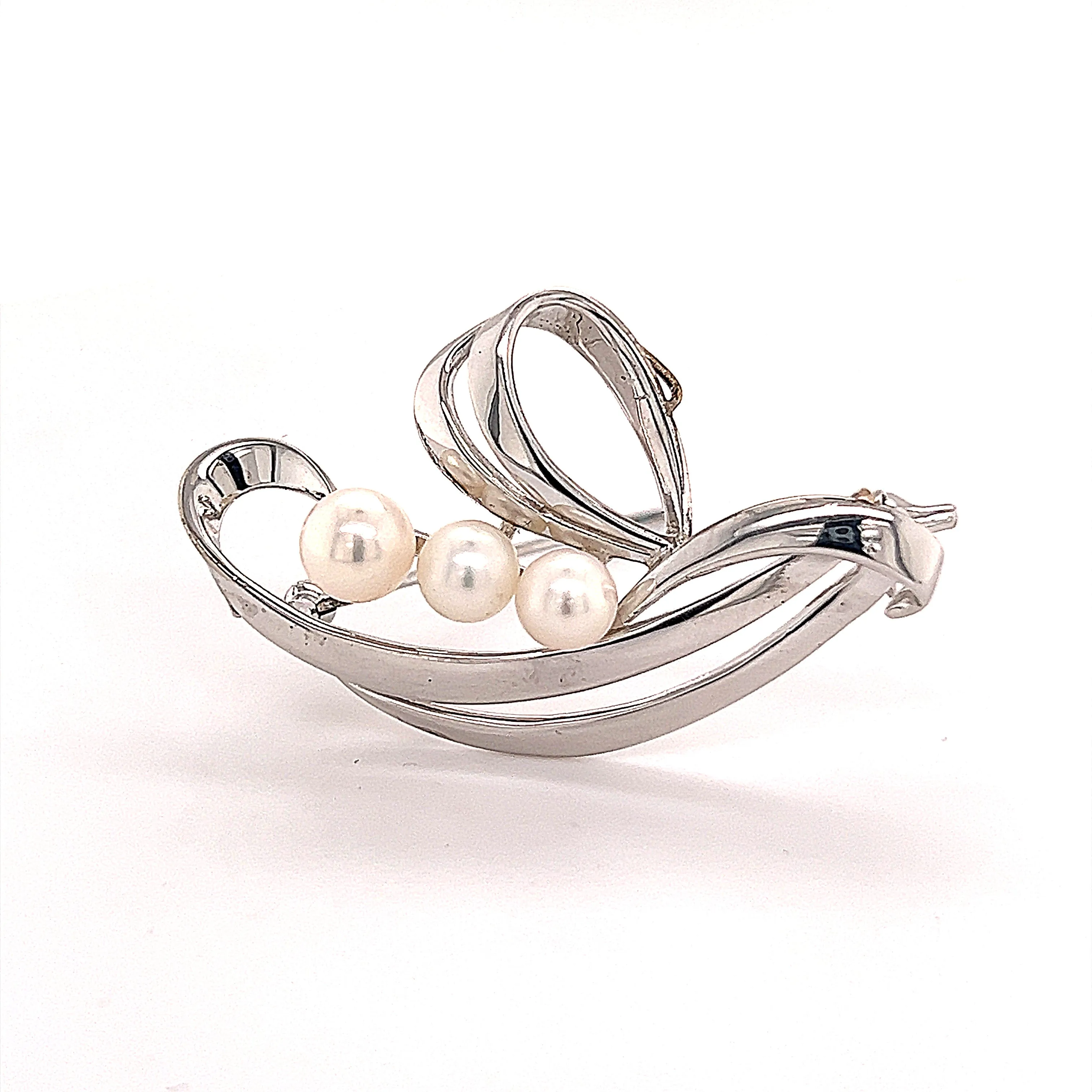Mikimoto Estate Akoya Pearl Brooch Sterling Silver 6.5 mm 5 Grams M240