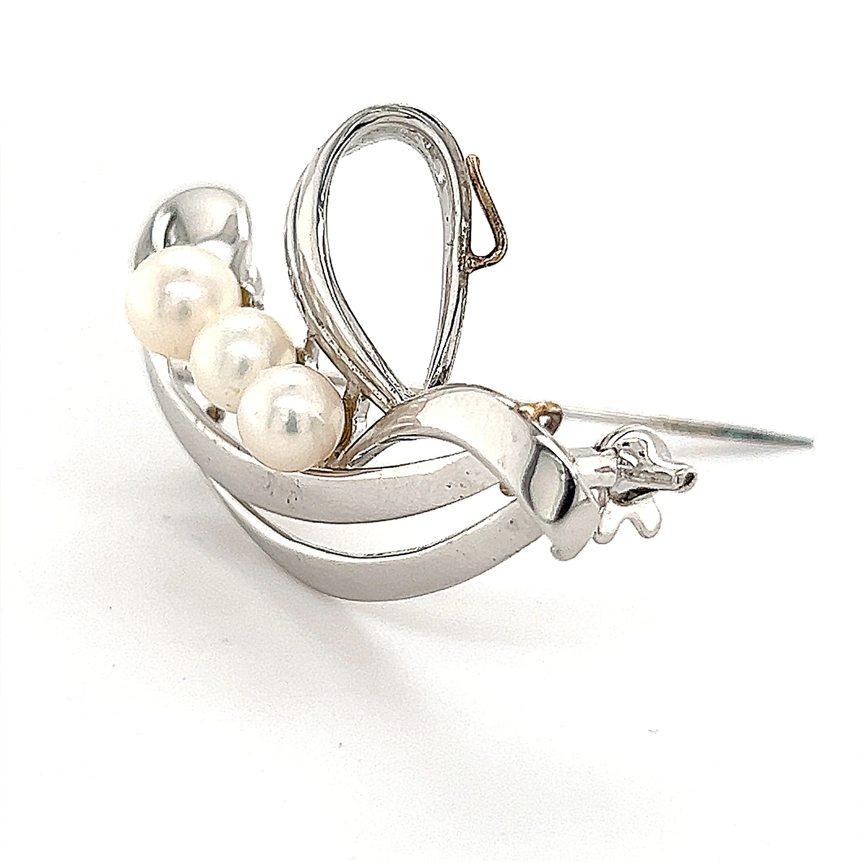 Mikimoto Estate Akoya Pearl Brooch Sterling Silver 6.5 mm 5 Grams M240