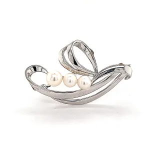 Mikimoto Estate Akoya Pearl Brooch Sterling Silver 6.5 mm 5 Grams M240