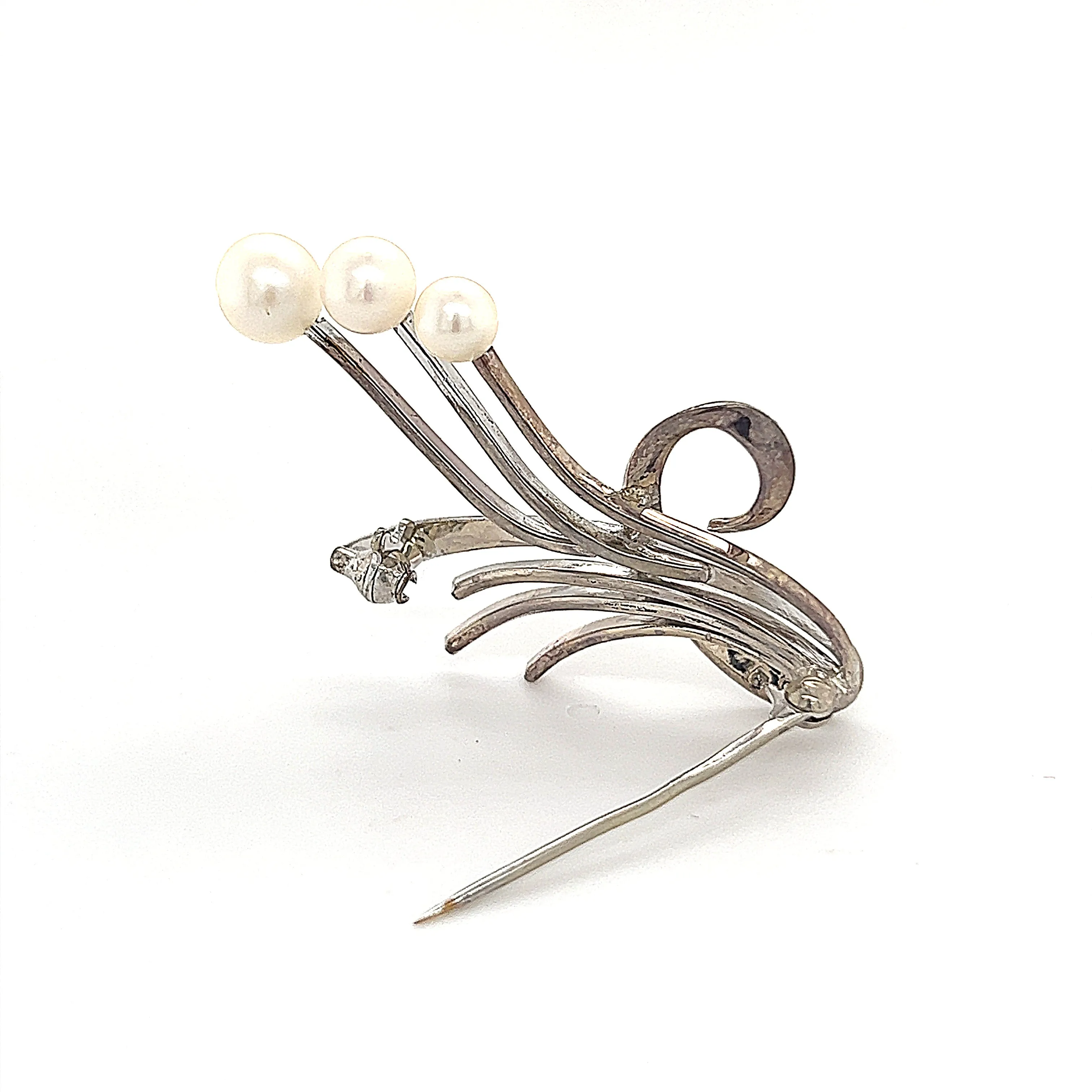 Mikimoto Estate Akoya Pearl Brooch Sterling Silver 6.5 mm 5 Grams M241