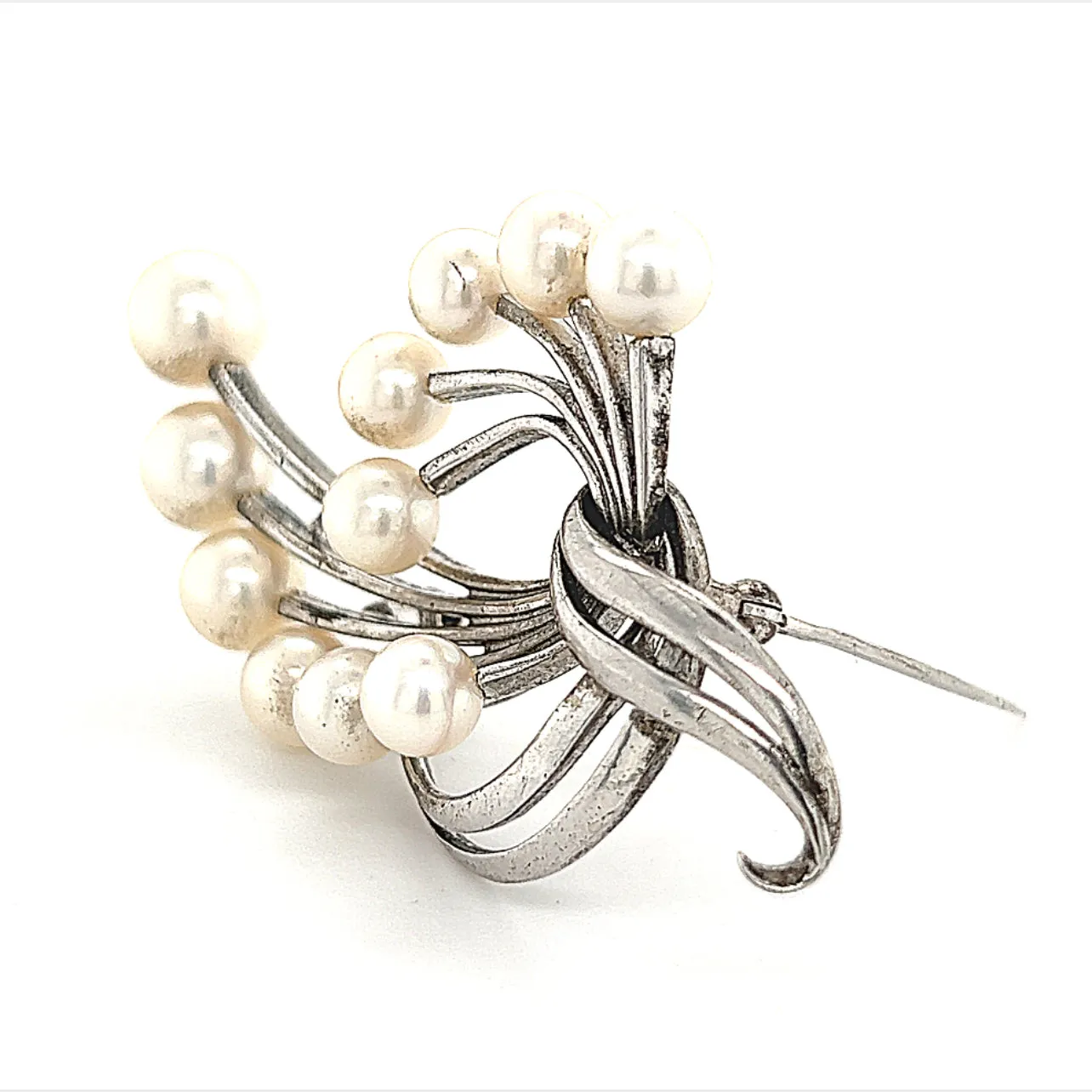 Mikimoto Estate Akoya Pearl Brooch Sterling Silver 6.6 mm 10.3g M243
