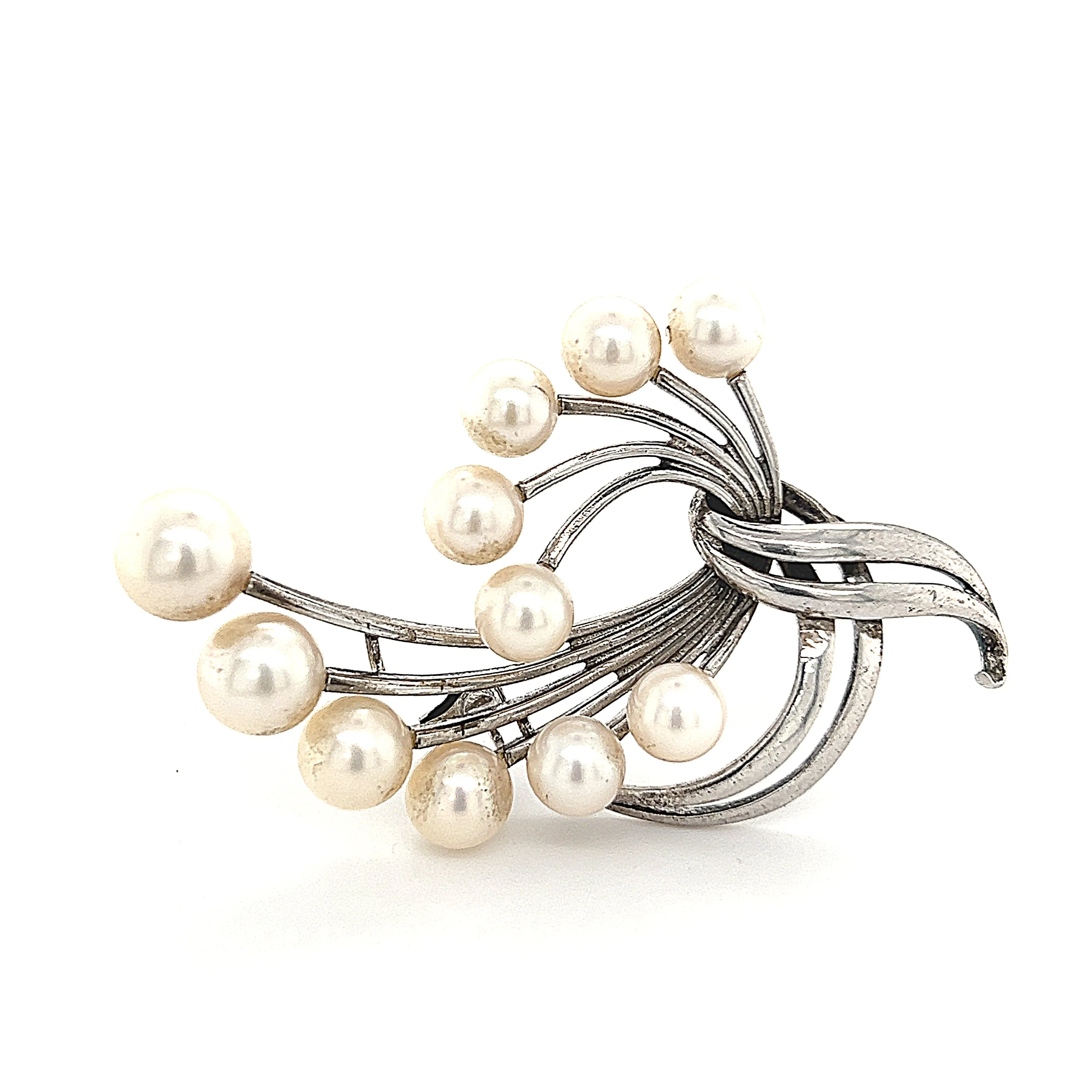 Mikimoto Estate Akoya Pearl Brooch Sterling Silver 6.6 mm 10.3g M243
